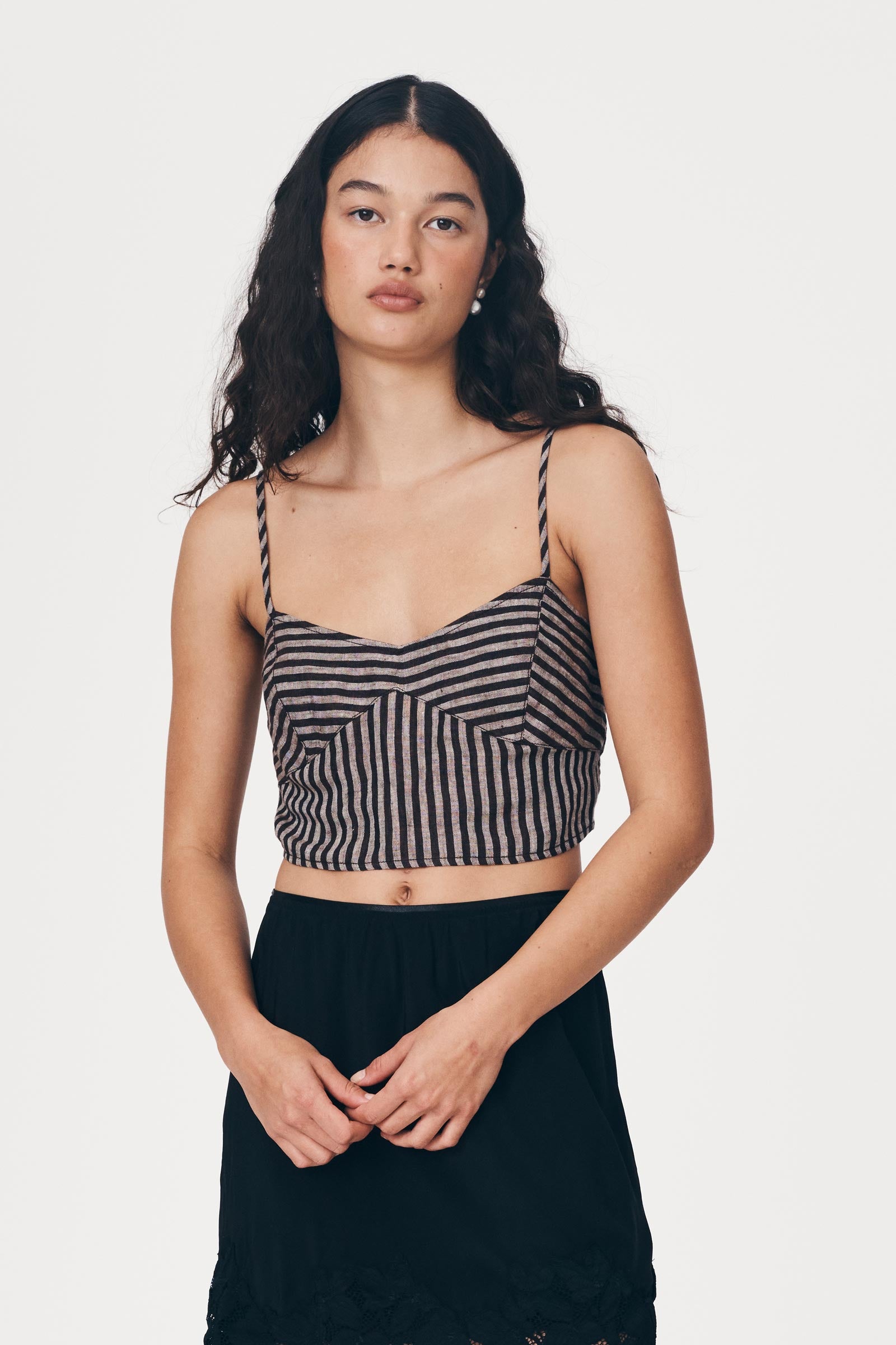 Loam Bustier Crop in Brown Stripe | ROWIE Tops – ROWIE The Label