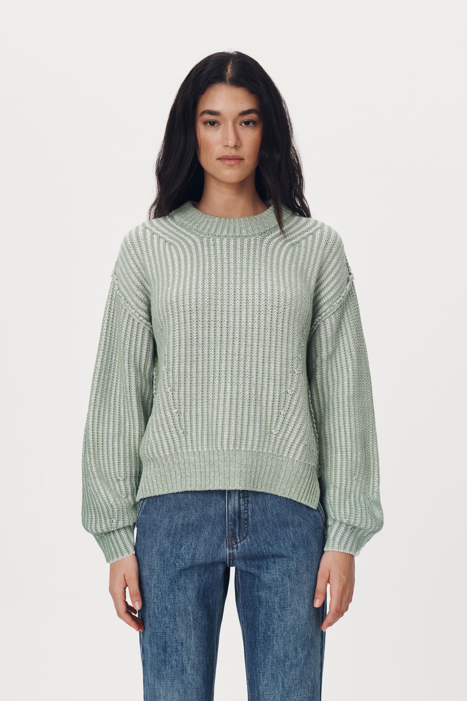 Knitted Jumper Sage Green Jumper Tish Knit Jumper Sage In Creme
