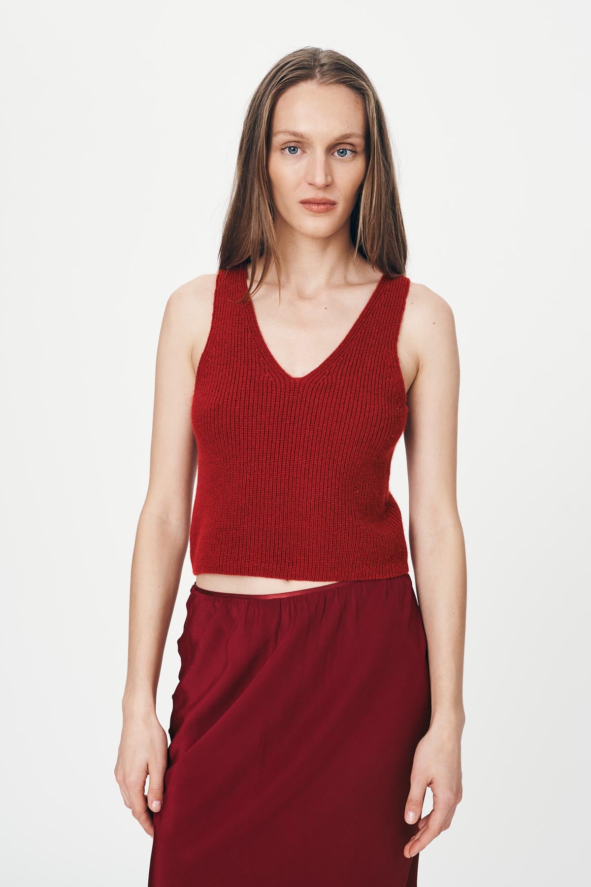 Vivian Merino Knit Tank in Rust Red | ROWIE Tops – ROWIE The Label