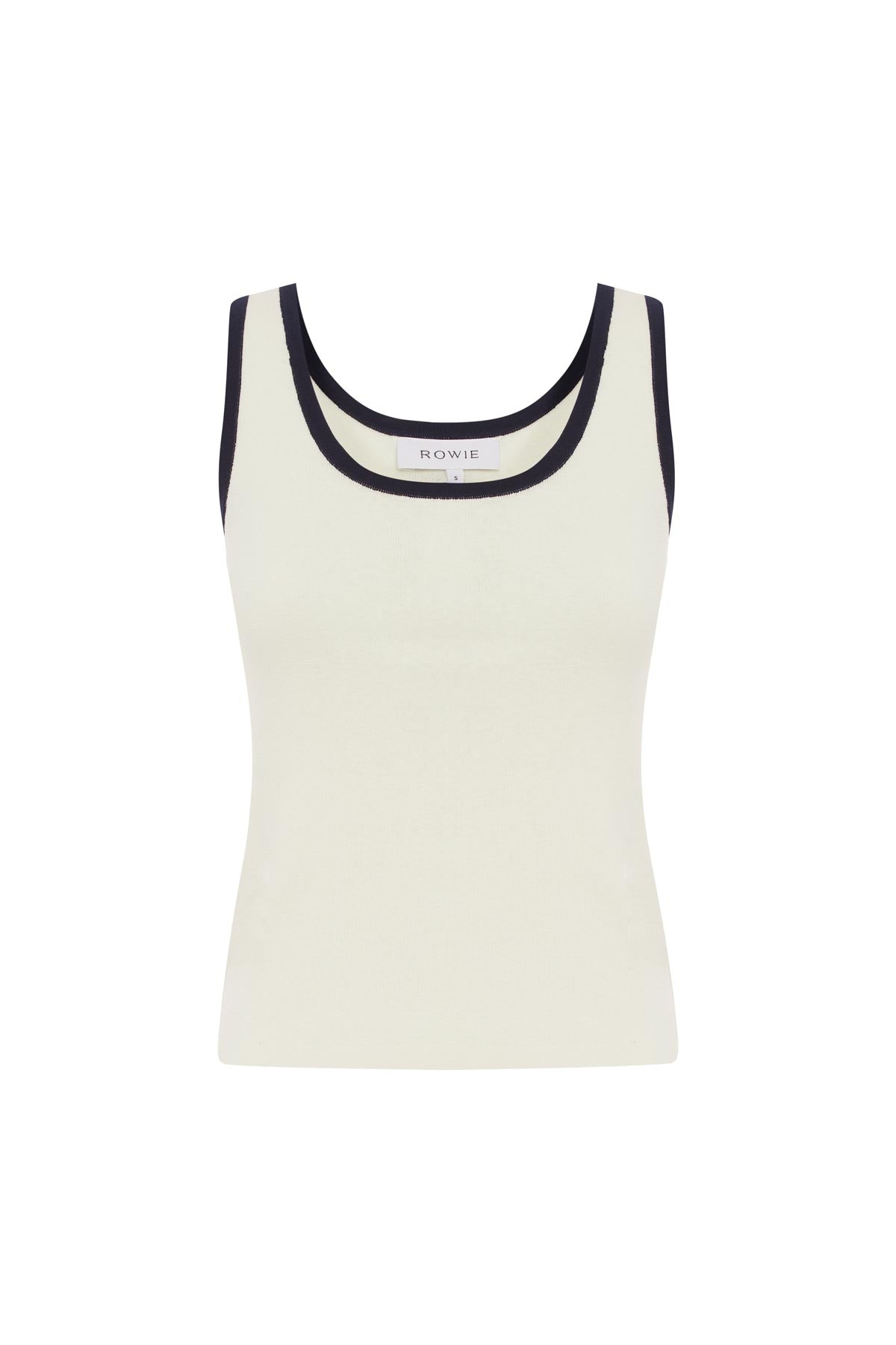 Blake Contrast Knit Tank in cream with Ink contrast trim, isolated product image on white background.