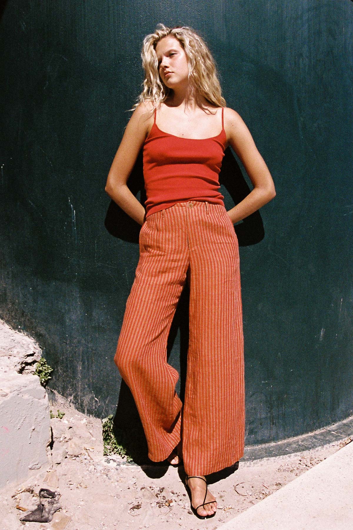 Carlotta Linen Wide Pants in Paprika Stripe | ROWIE Pants – ROWIE