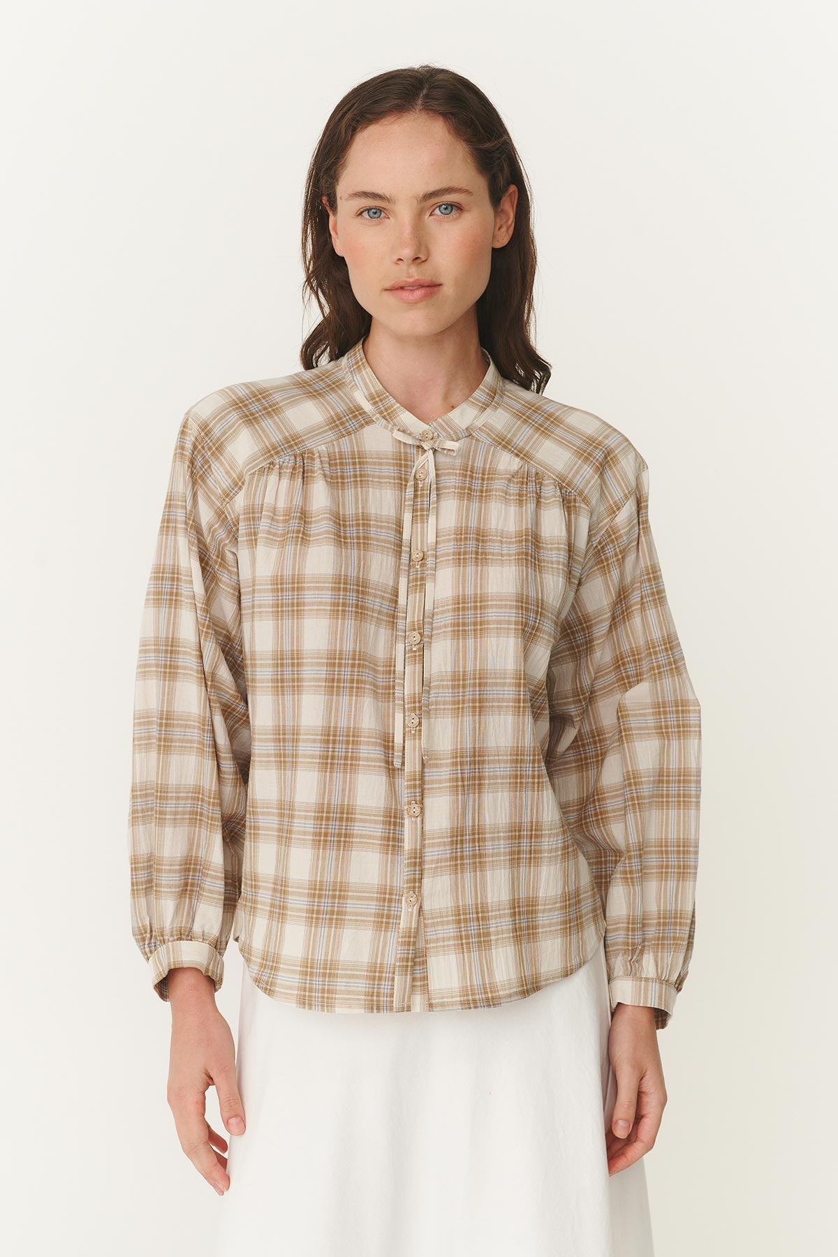 Cora Long Sleeve Blouse in Fawn Plaid | ROWIE Tops – ROWIE The Label