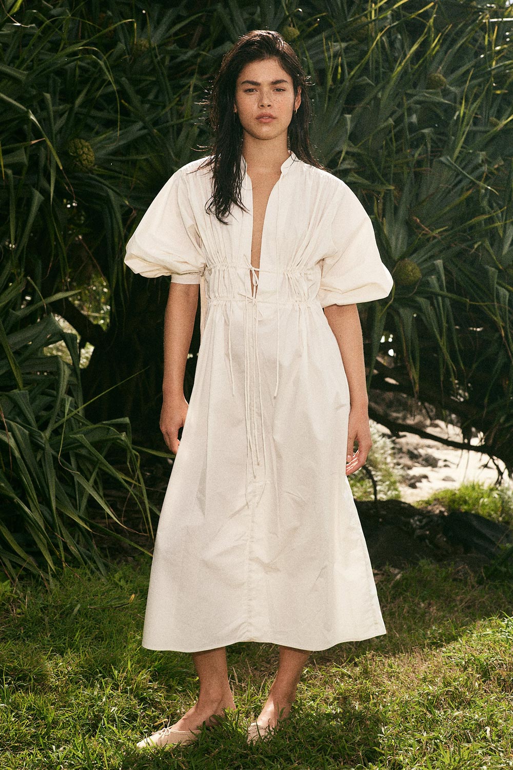 Piper Organic Midi Dress in Creme | ROWIE Dresses Piper Organic Midi Dress in Creme | ROWIE Dresses