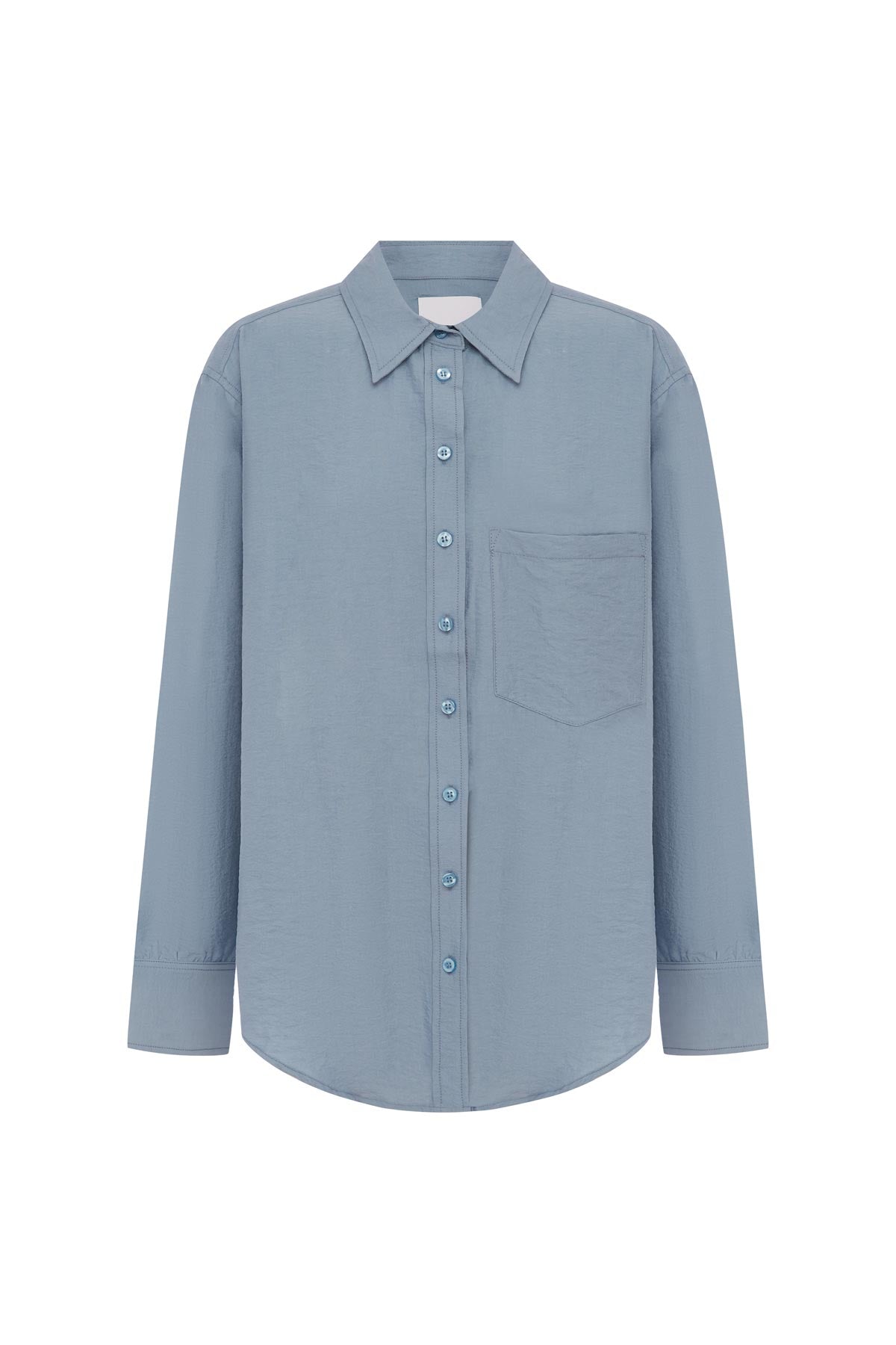 Ramona Silk Long Sleeve Shirt in Periwinkle, isolated product image on white background, ROWIE the Label.