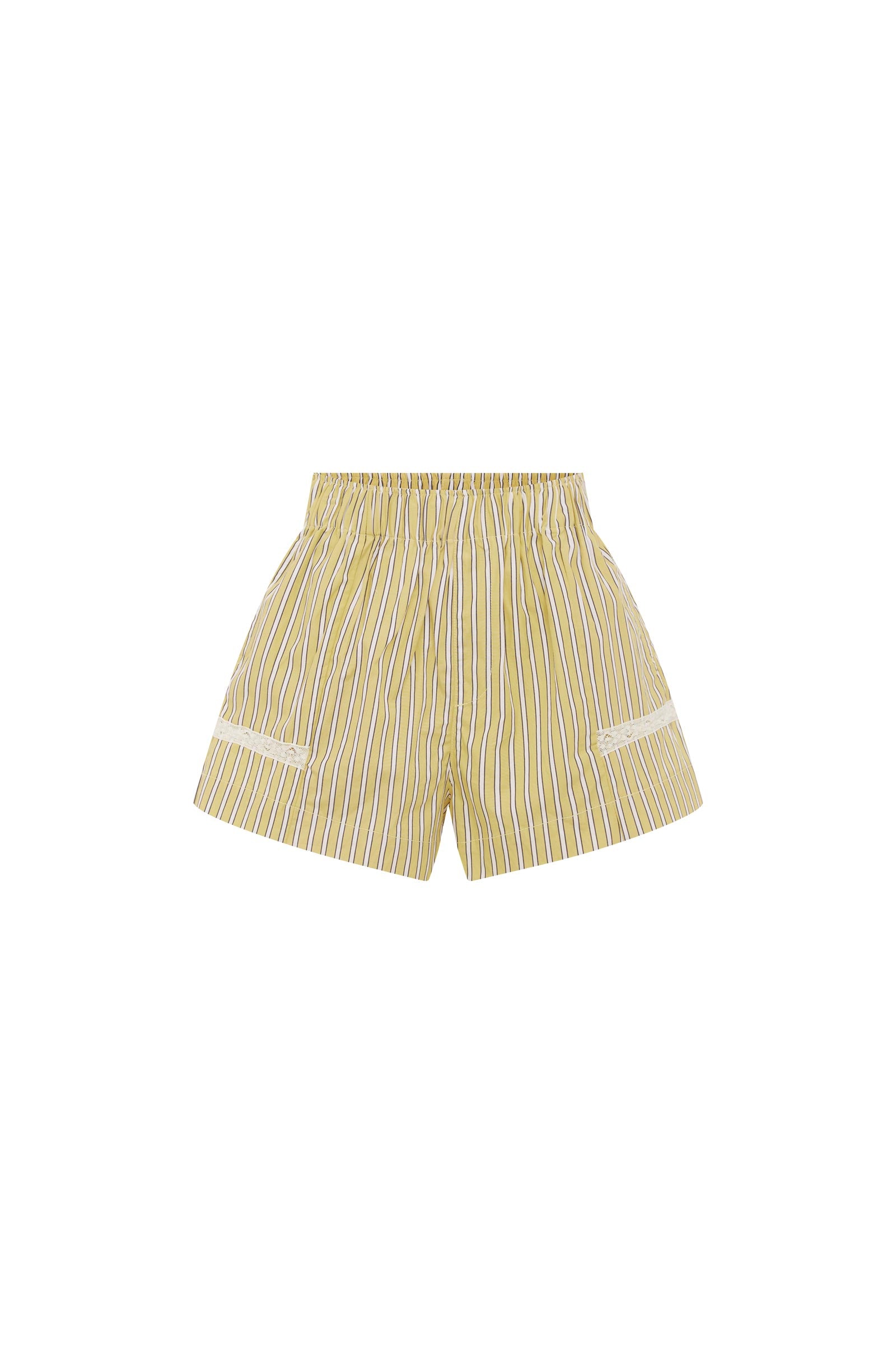 Sunflower Yellow Rocco Lace Boxer Shorts with striped design on a white background