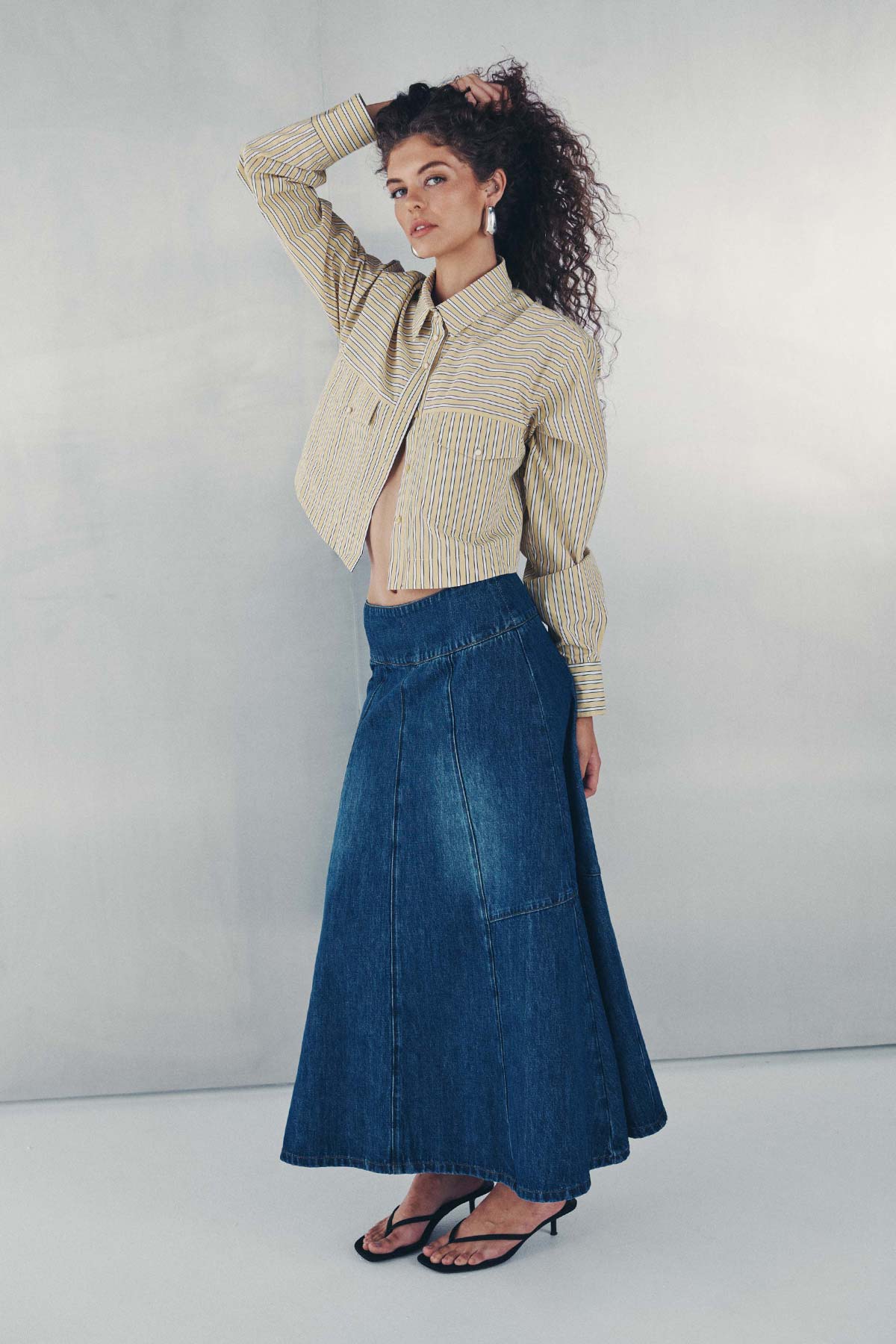 Vashti Denim Midi Skirt in Classic Denim | ROWIE Skirts – ROWIE