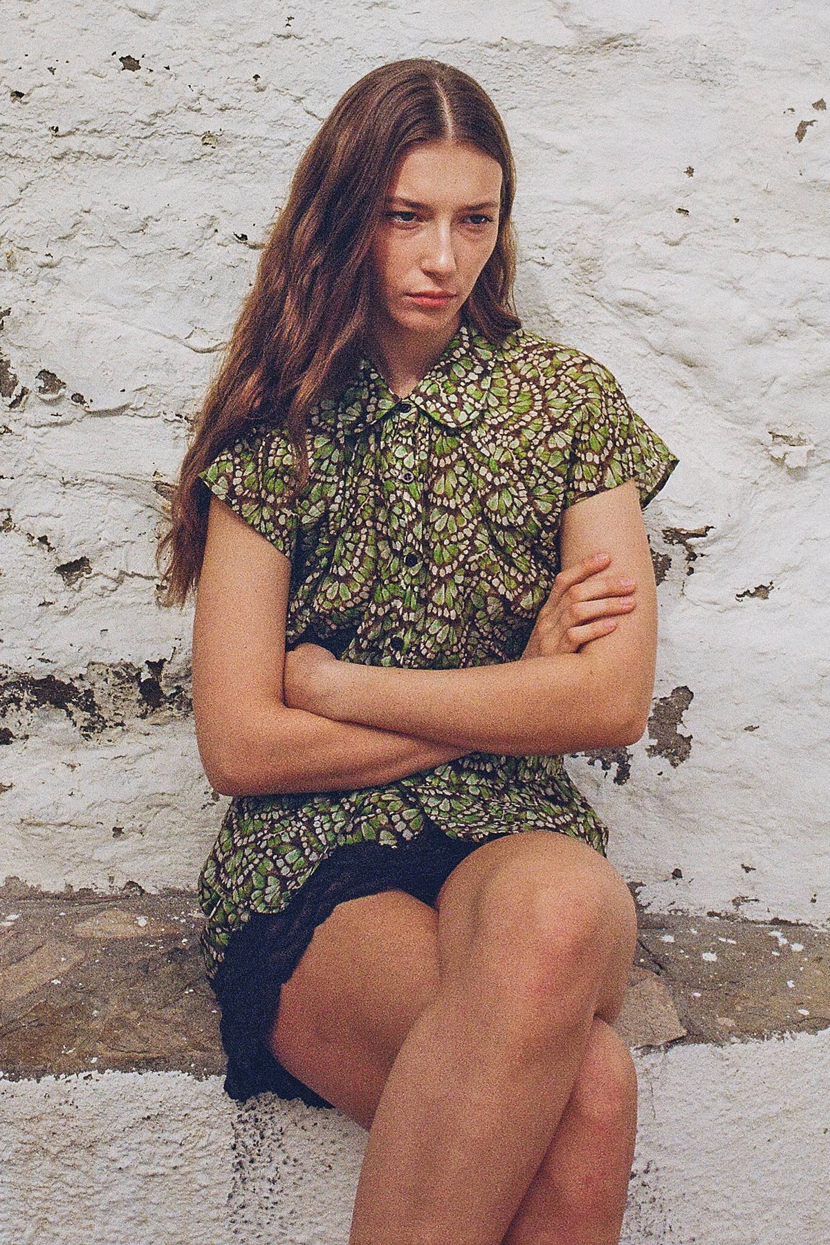 Matching sets: Allie Silk Peplum Blouse and Marina Silk Mini Skirt in Papillon print