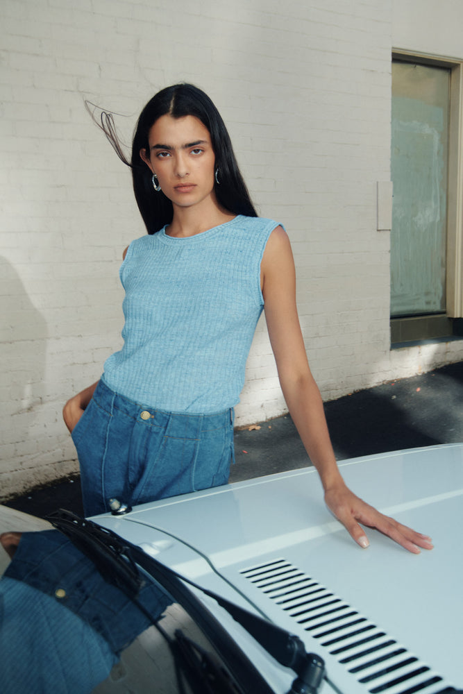 Barb Knit Tank Sky Marle