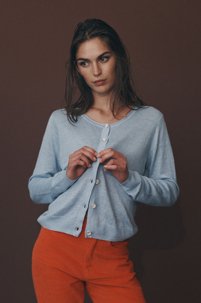Beattie Knit Cardigan Top Sky