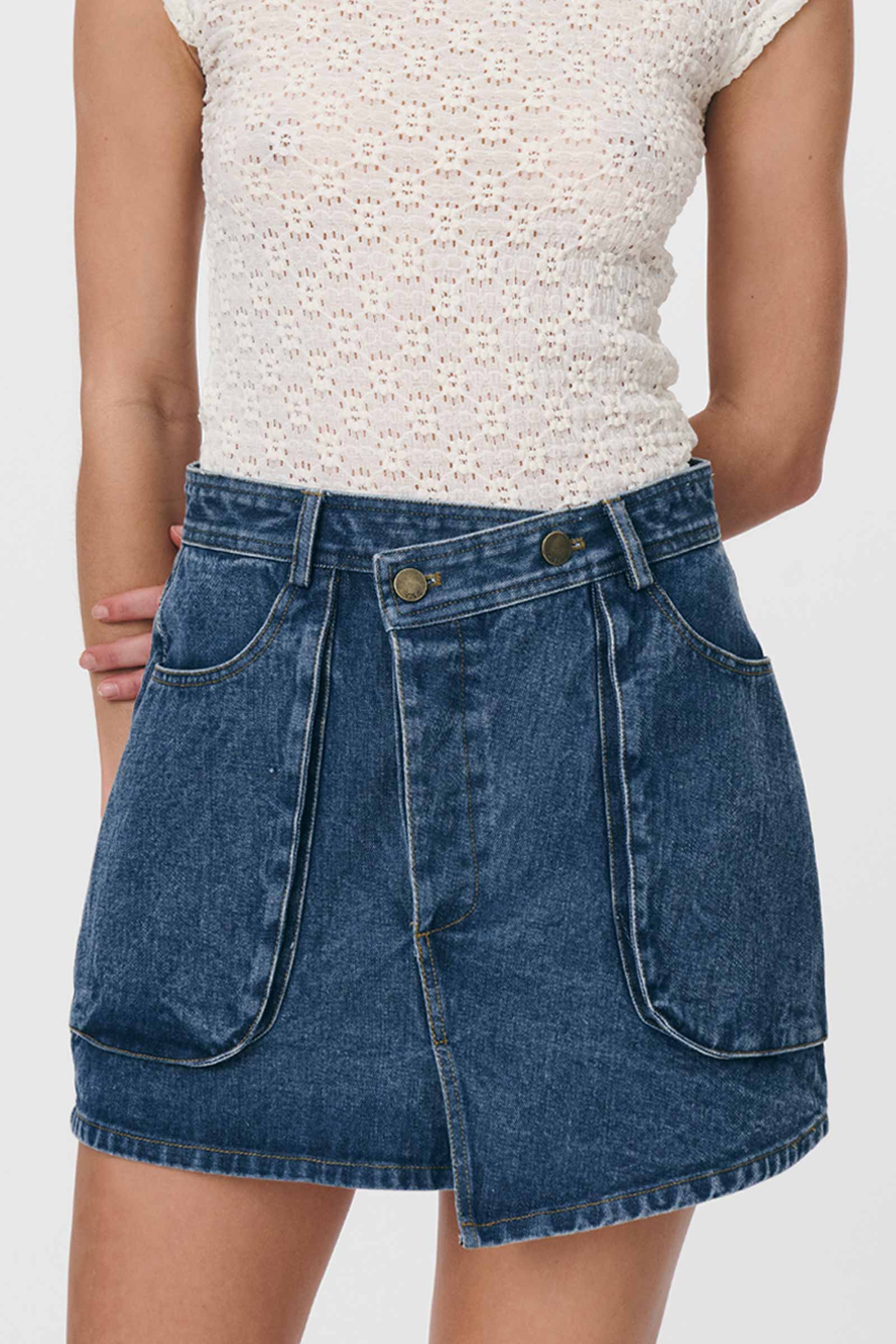 Bria Organic Denim Mini Skirt Washed Indigo