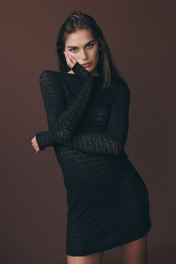 Galo Daisy Lace Mini Dress Noir