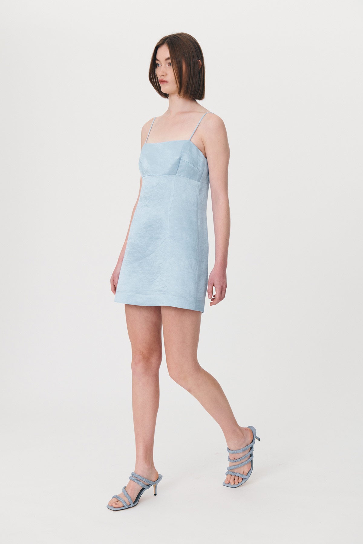 Gwen Silk Linen Mini Dress in Baby Blue ROWIE Dresses
