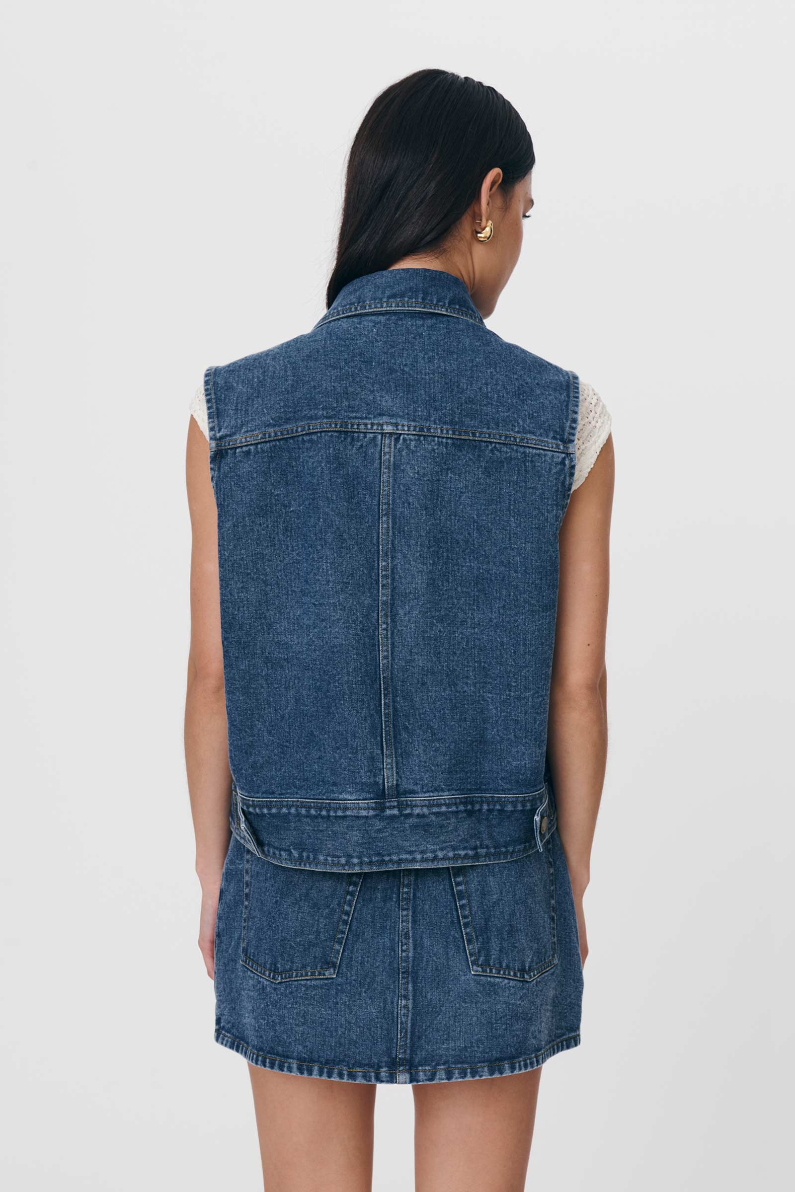 ￼ Eco Bio Washed Denim Jumper Vest UNDERWATER Raw Edge Washed Denim Vest