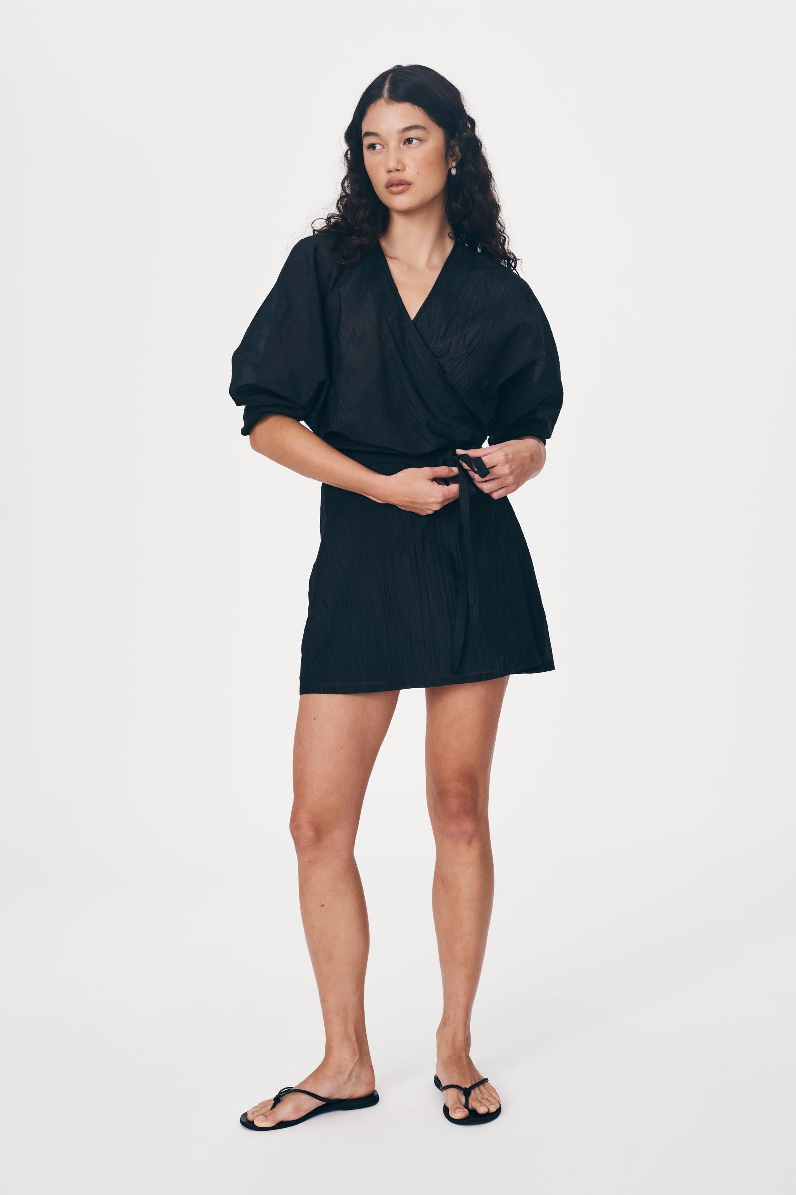 Isla Silk Wrap Mini Dress - Noir S Isla Silk Wrap Mini Dress - Noir S