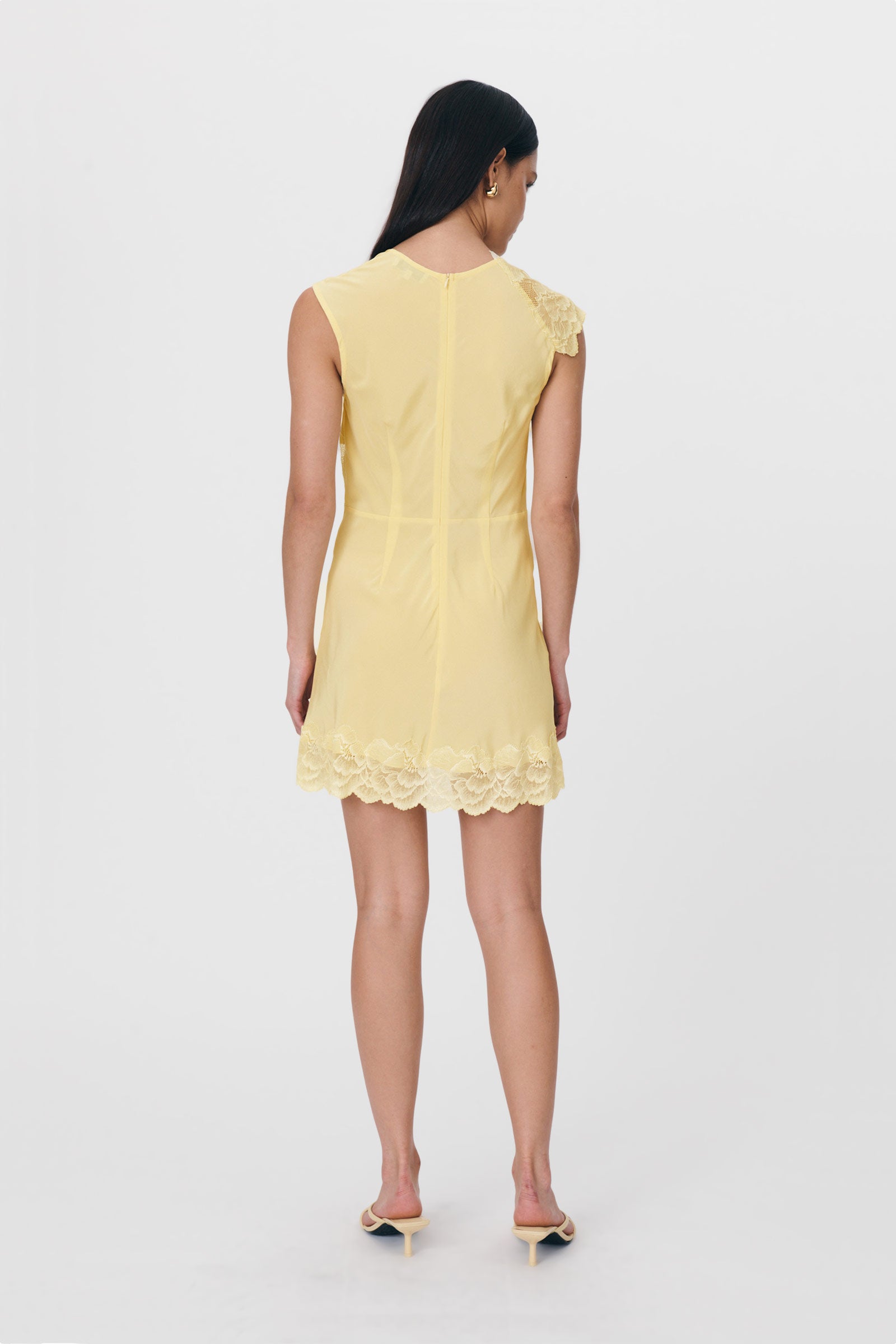Lily Silk Lace Mini Dress Lemon