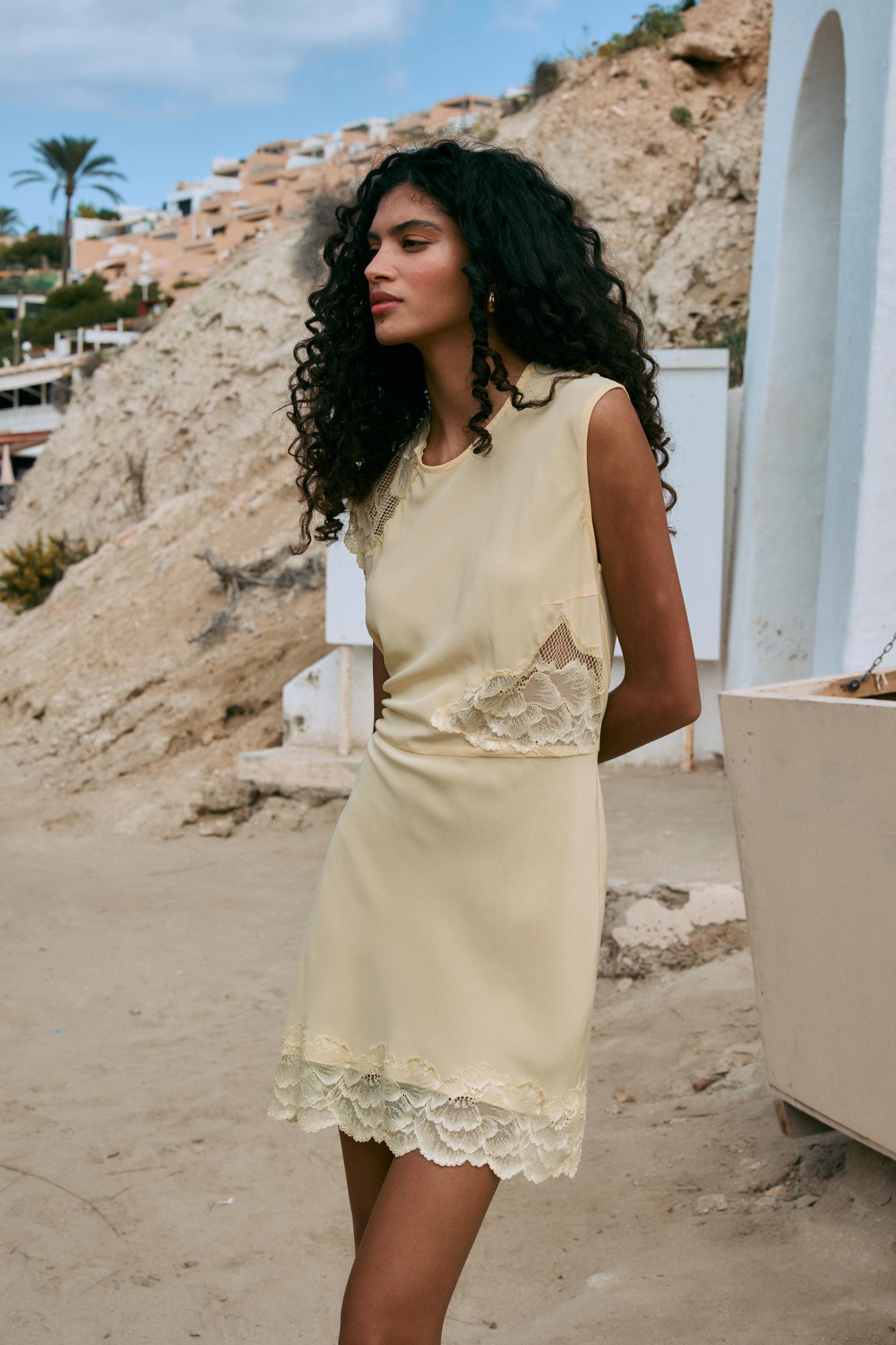 Lily Silk Lace Mini Dress in Lemon ROWIE Dresses ROWIE The Label