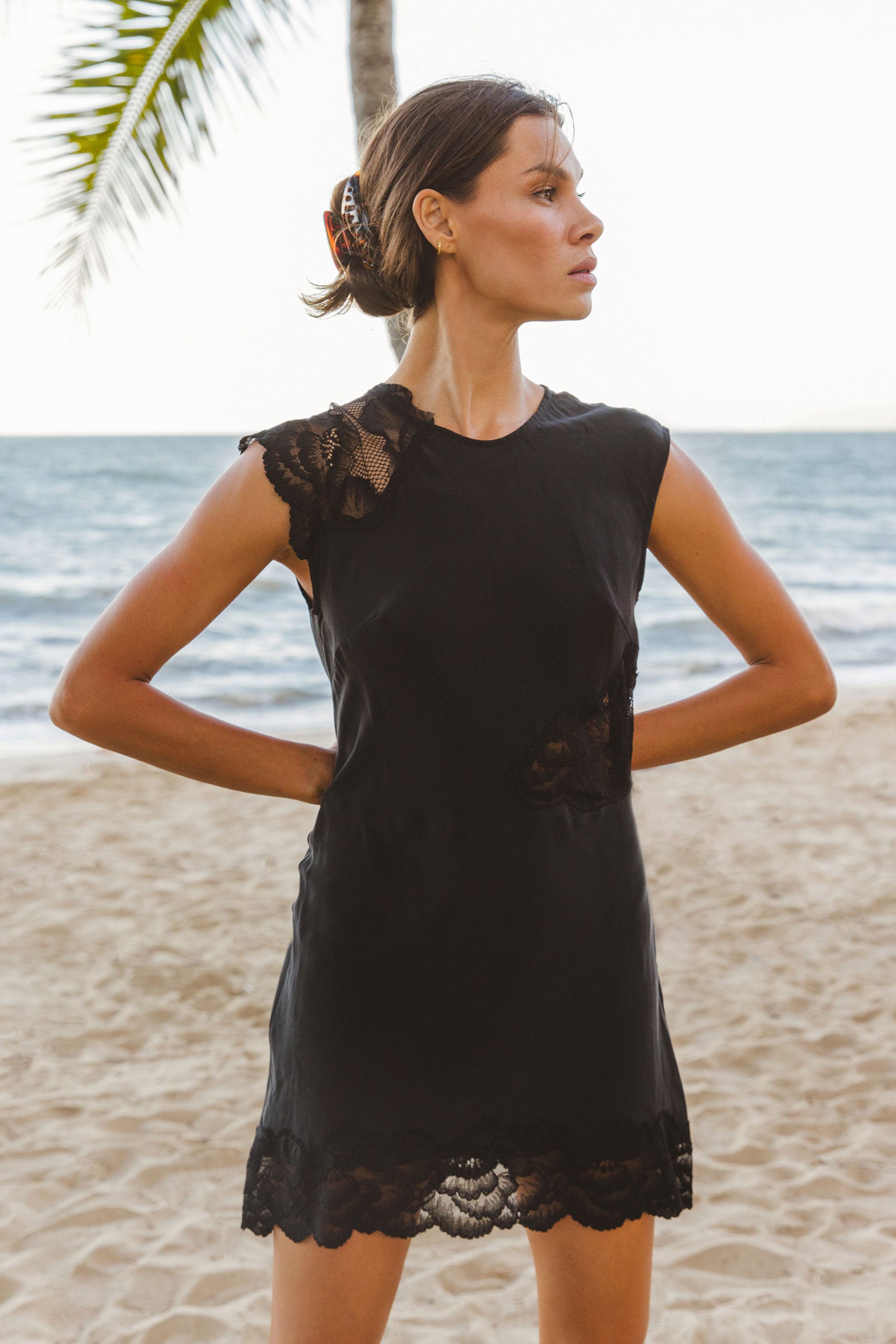 Lily Silk Lace Mini Dress in Noir ROWIE Dresses – ROWIE The Label