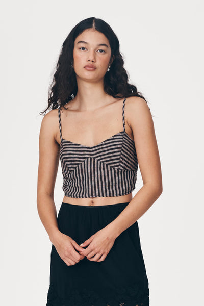 Loam Bustier Crop in Brown Stripe | ROWIE Tops – ROWIE The Label