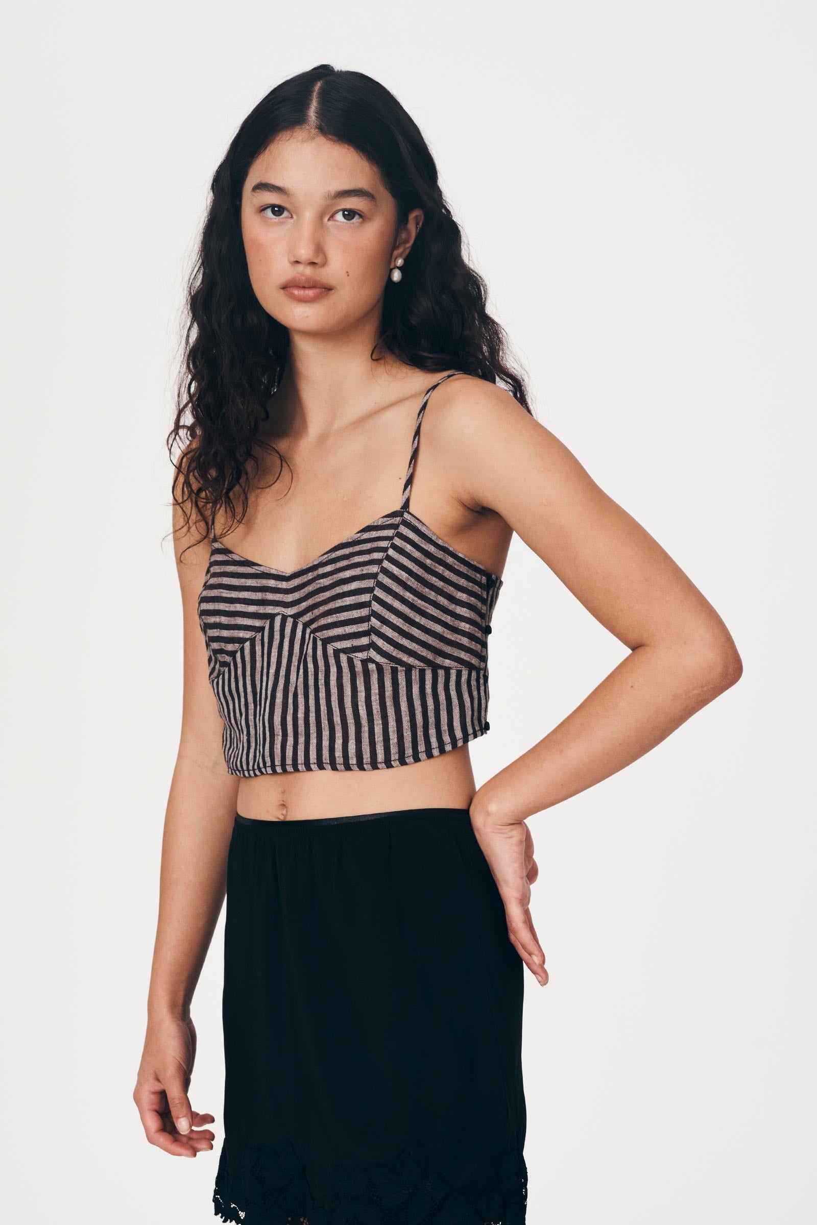 Loam Bustier Crop in Brown Stripe | ROWIE Tops – ROWIE The Label