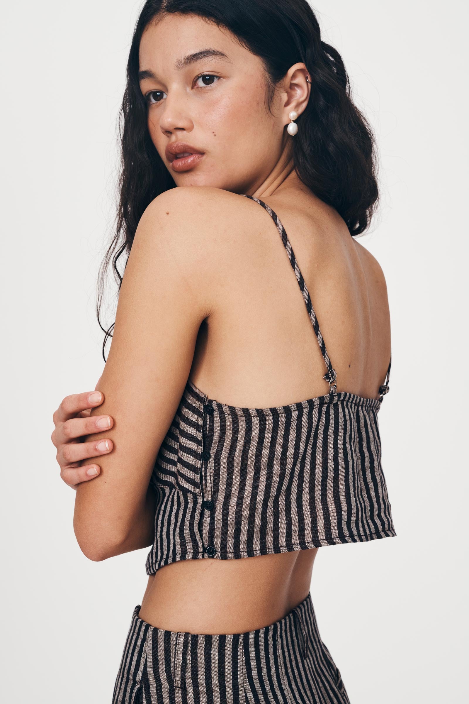 Loam Bustier Crop in Brown Stripe | ROWIE Tops – ROWIE The Label