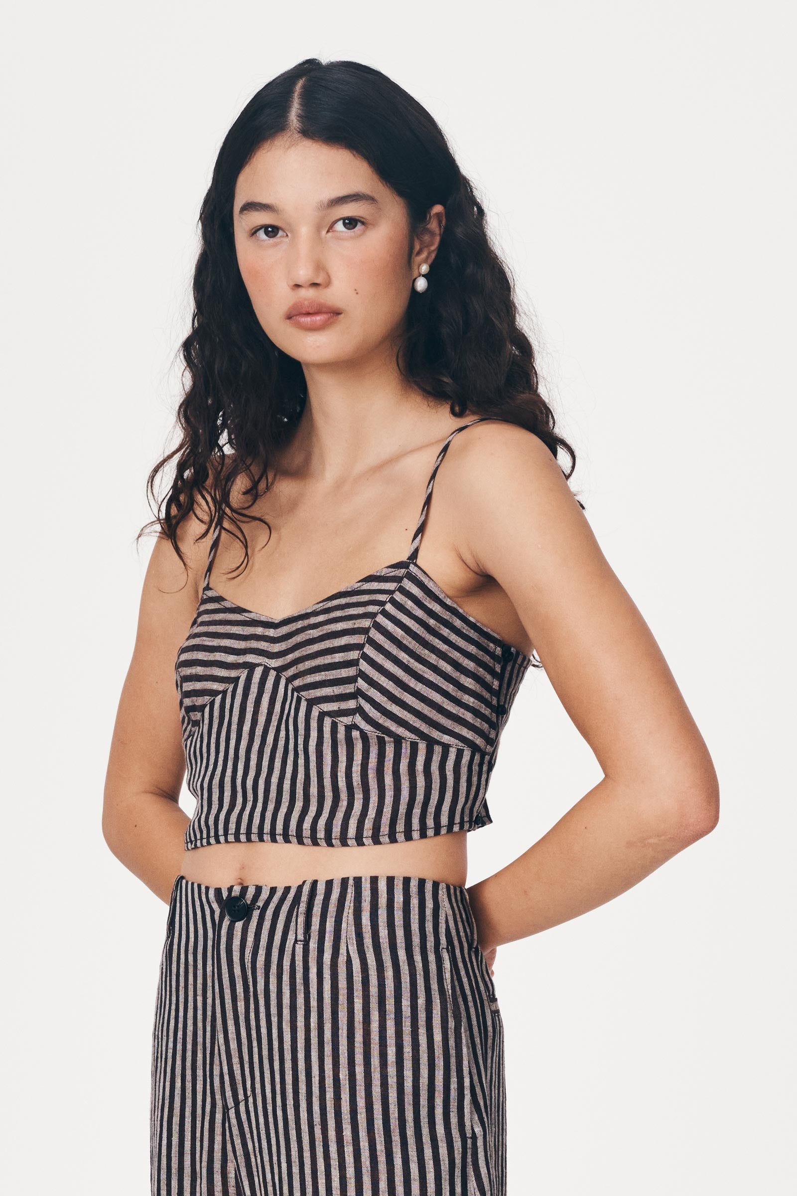 Loam Bustier Crop in Brown Stripe | ROWIE Tops – ROWIE The Label