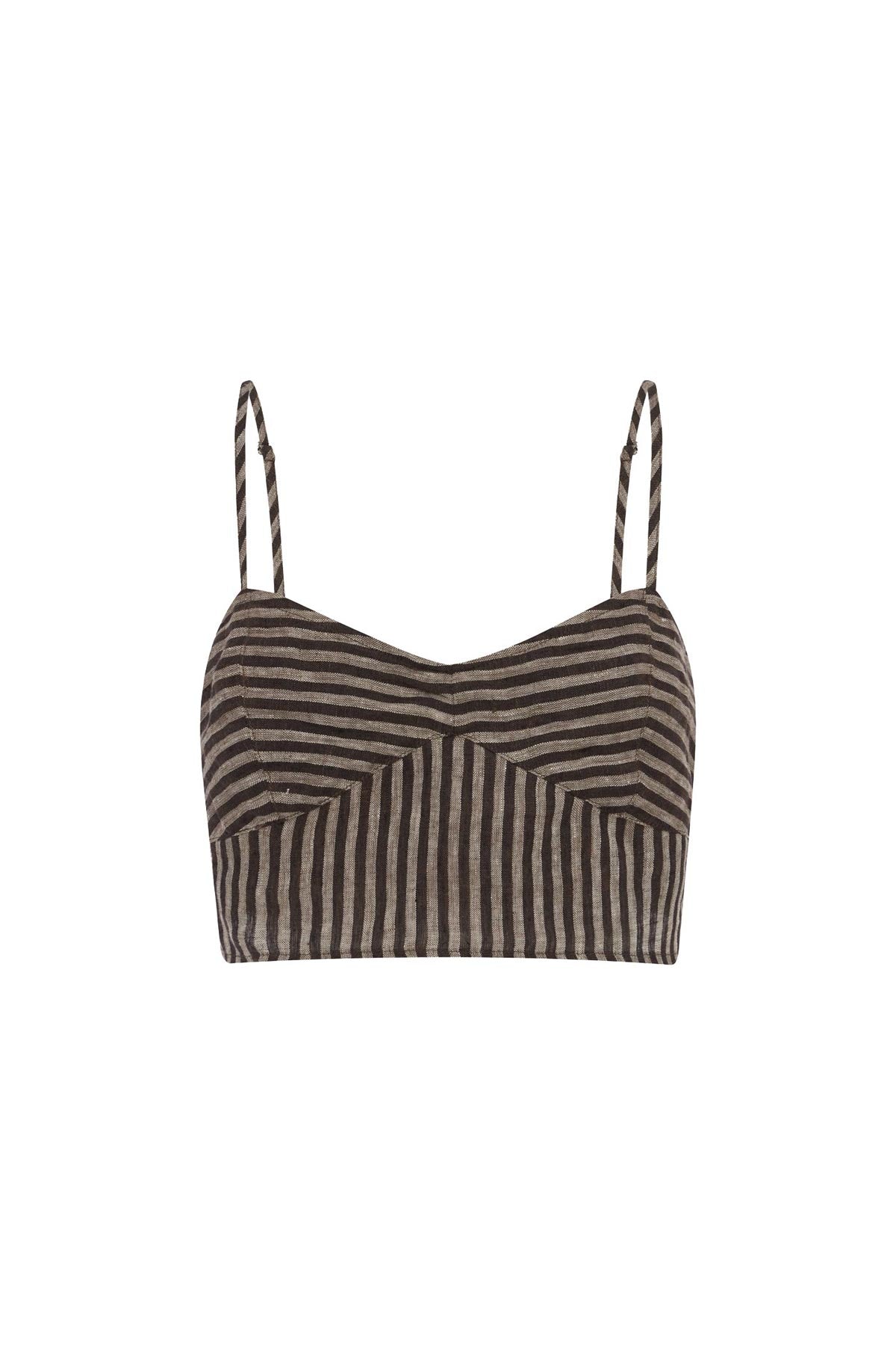 Loam Bustier Crop in Brown Stripe | ROWIE Tops – ROWIE The Label