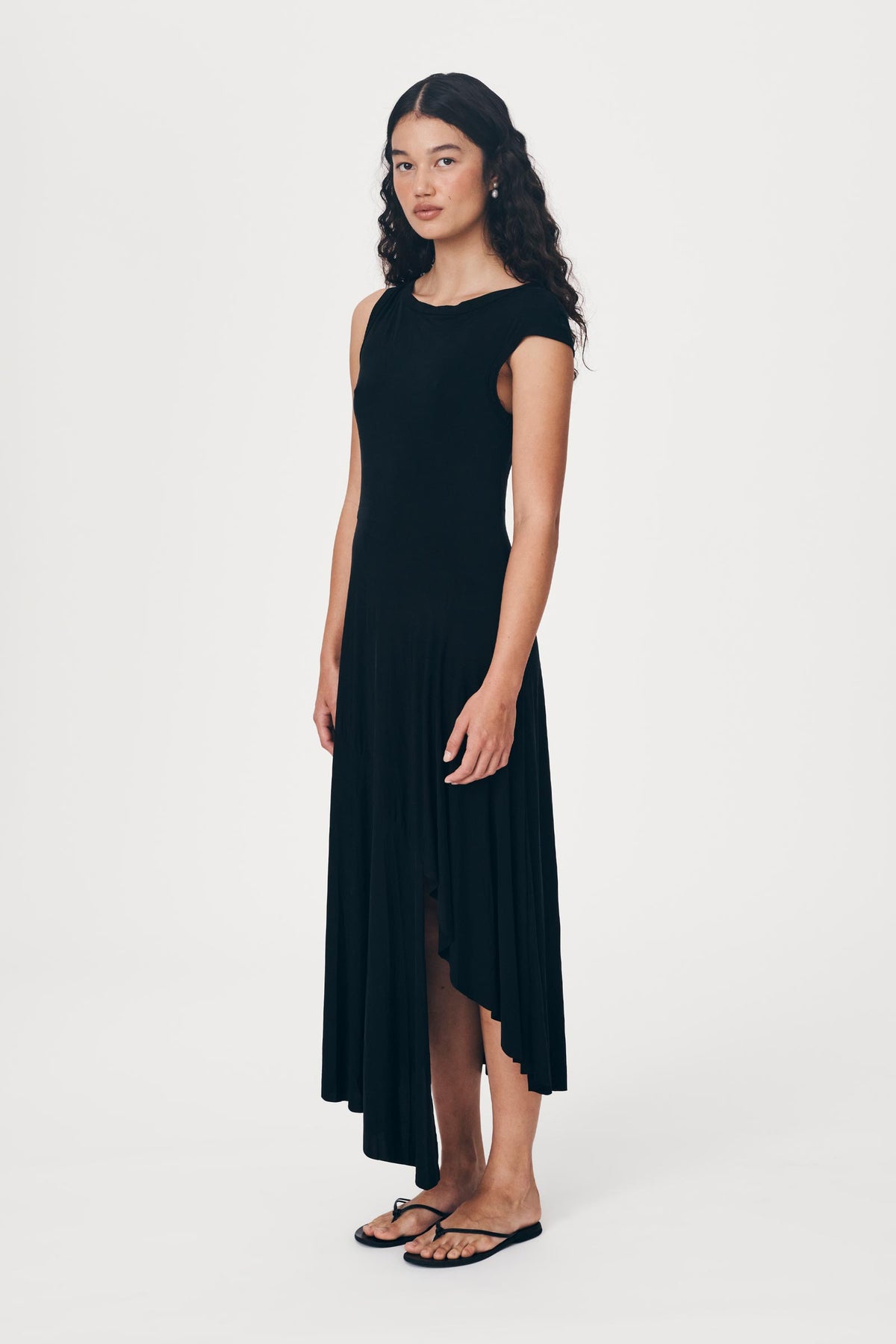Lorna Drape Midi Dress in Noir