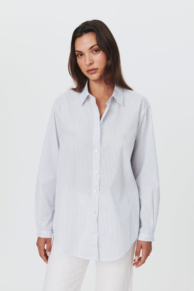 Mason Long Sleeve Shirt Navy Pinstripe