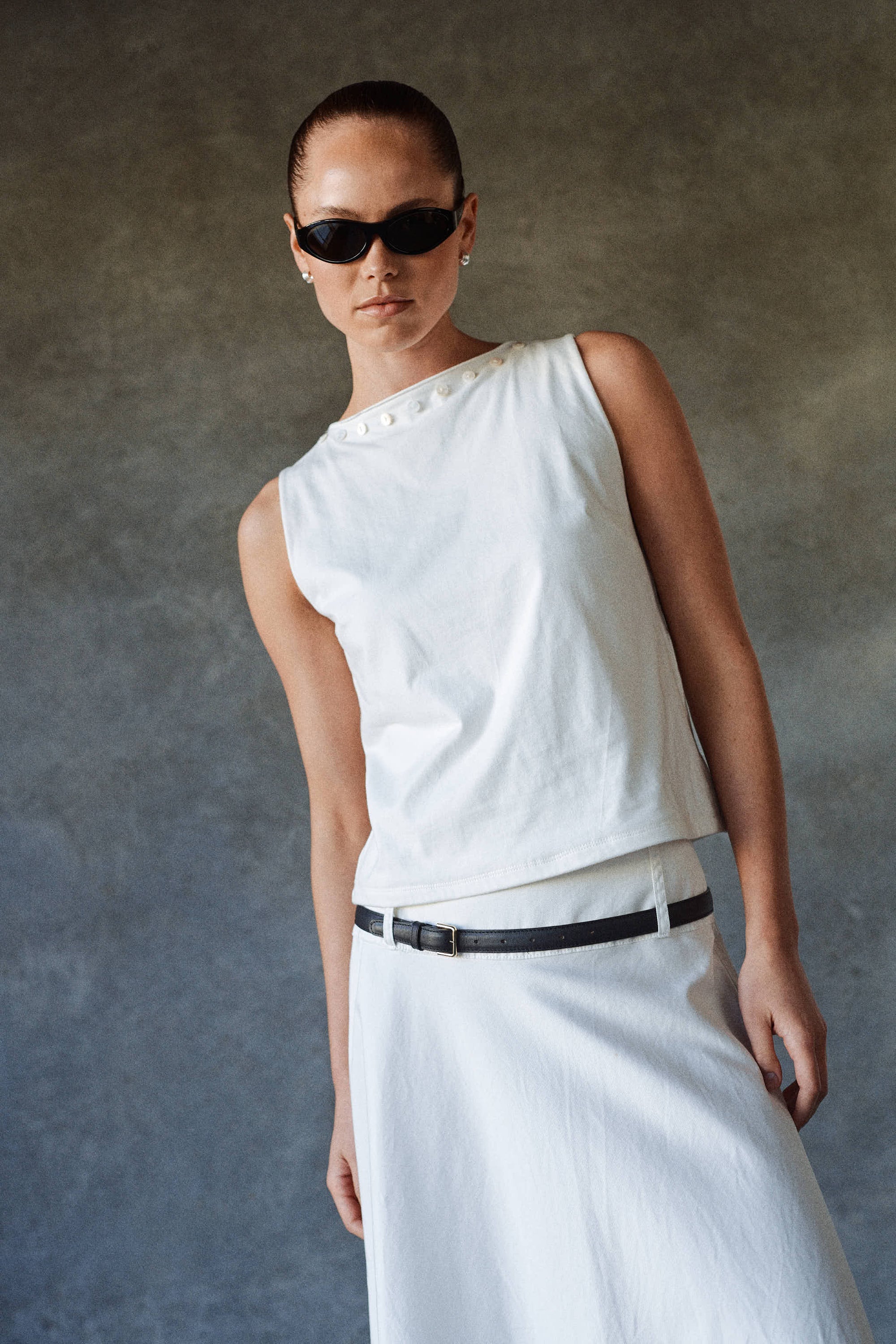 Muriel Button Boatneck Tank