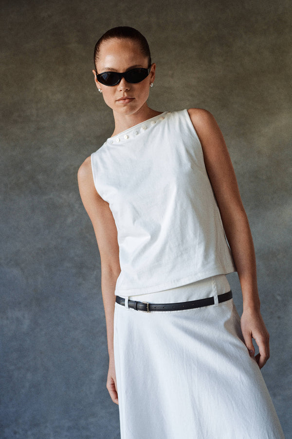 Muriel Button Boatneck Tank