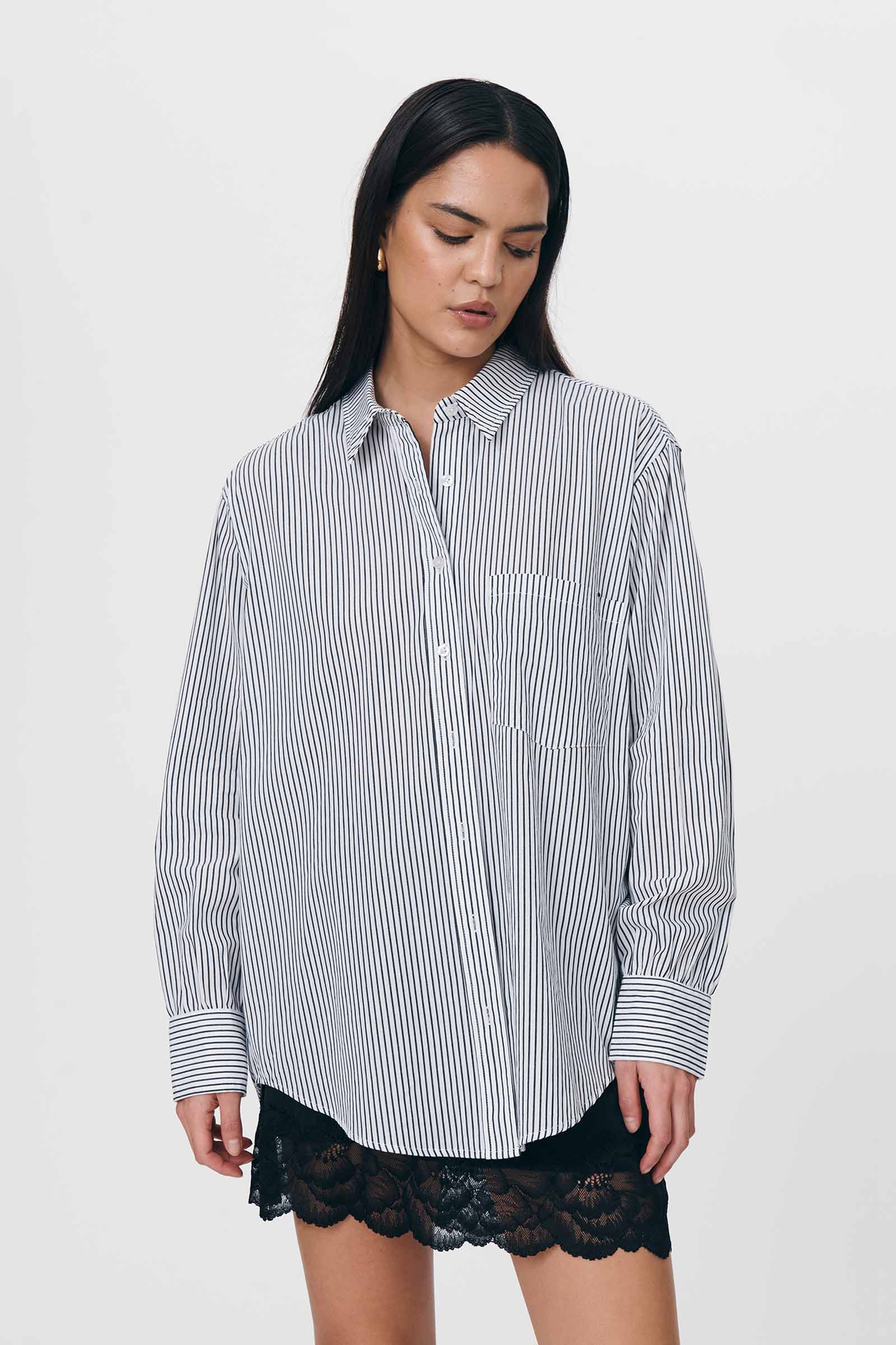 Ramona Long Sleeve Shirt Noir Stripe