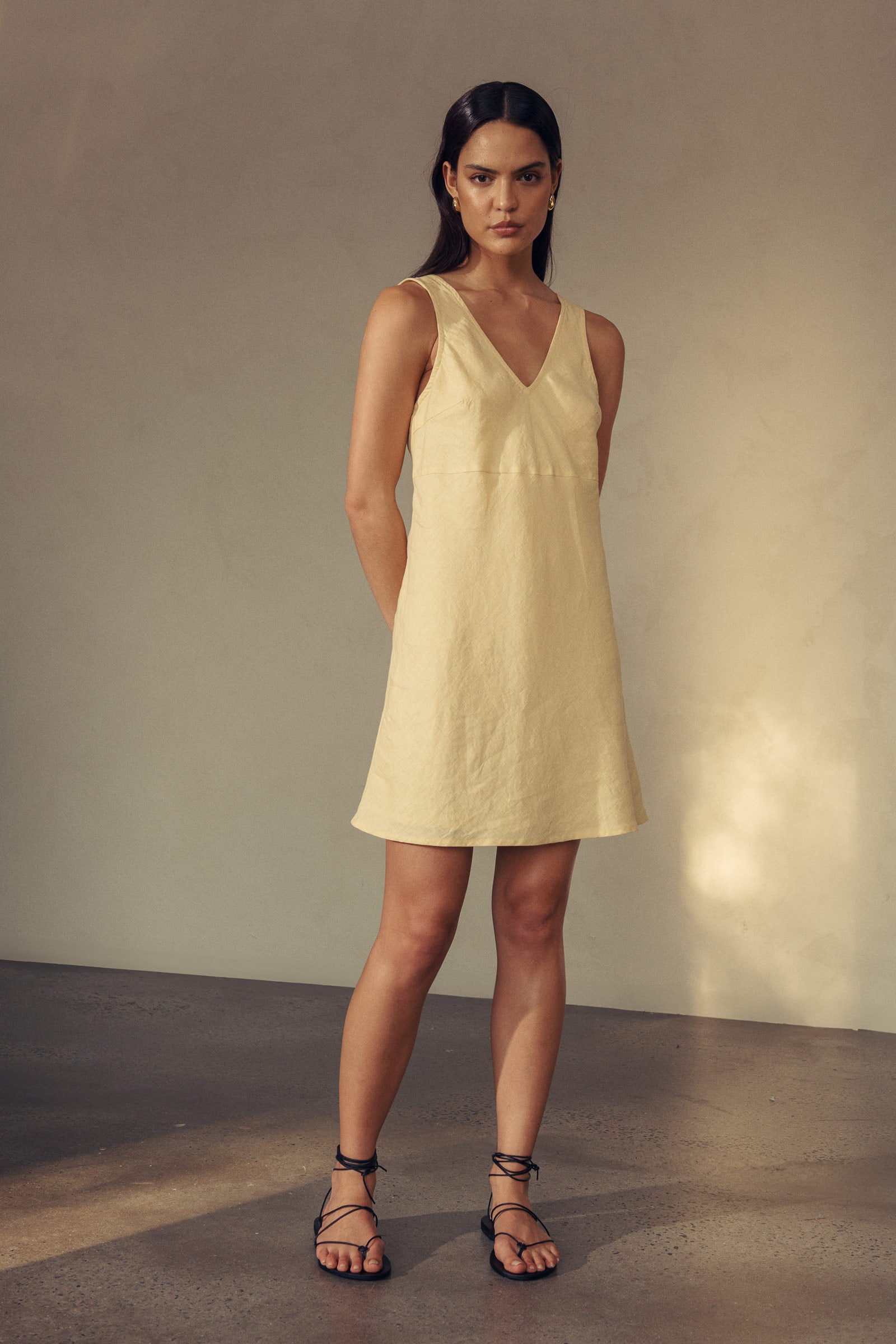 Regina Linen Mini Dress in Butter | ROWIE Dresses ROWIE The Label Regina Linen Mini Dress in Butter | ROWIE Dresses ROWIE The Label