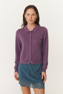 Celia Merino Knit Cardigan in Grape