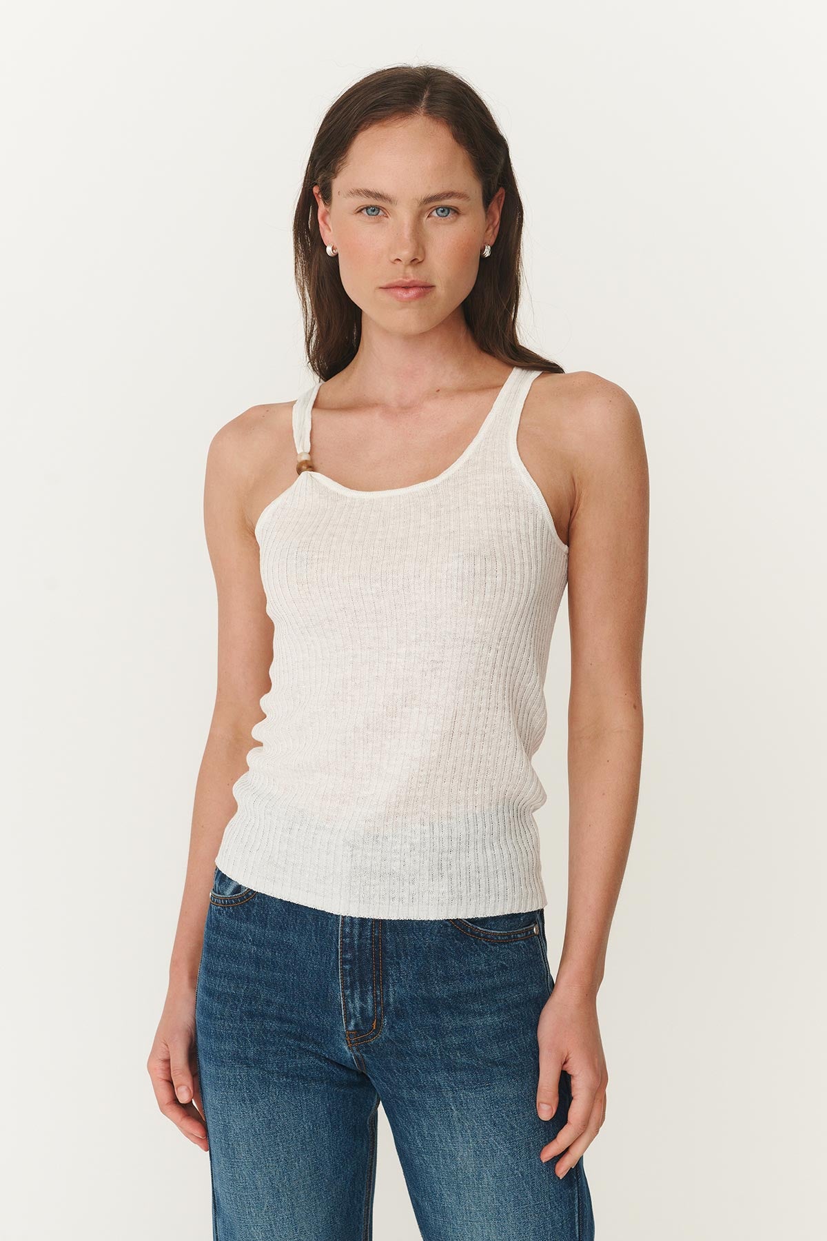 Haven Bead Linen Tank in Oat Marle