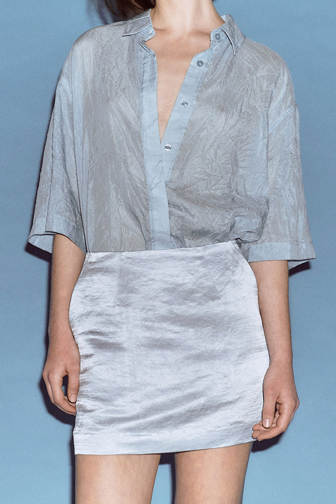 Tau Silk Linen Mini Skirt Baby Blue