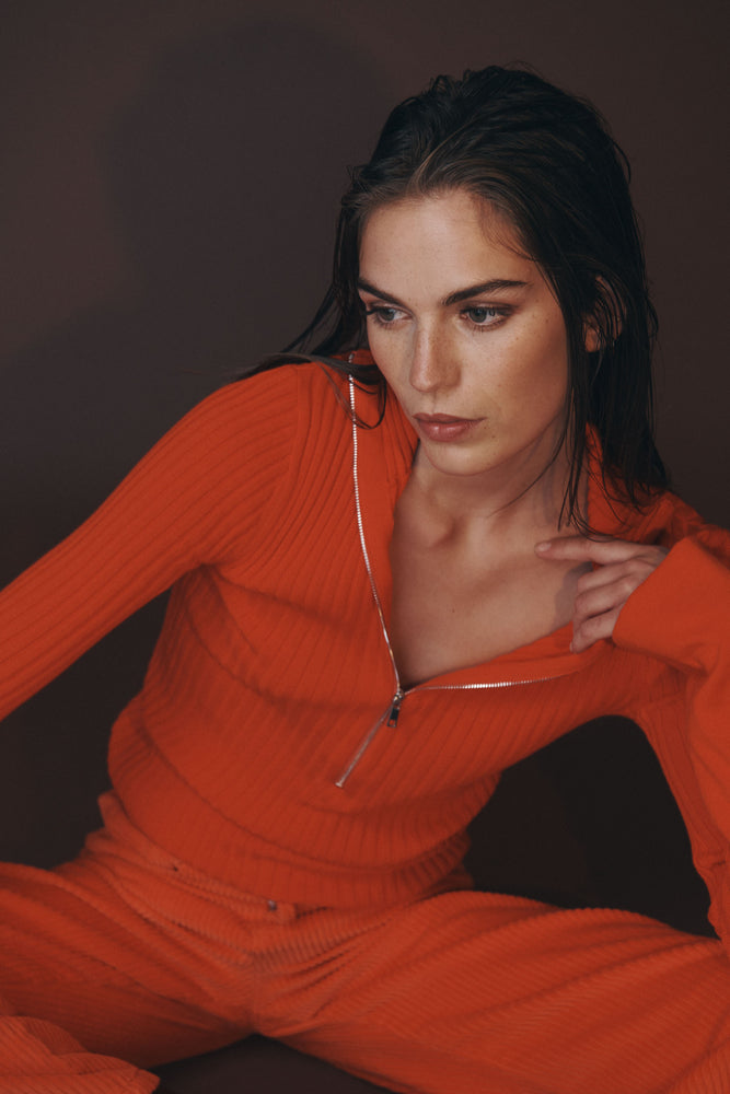 Travis Zip Knit Top Aperol Red