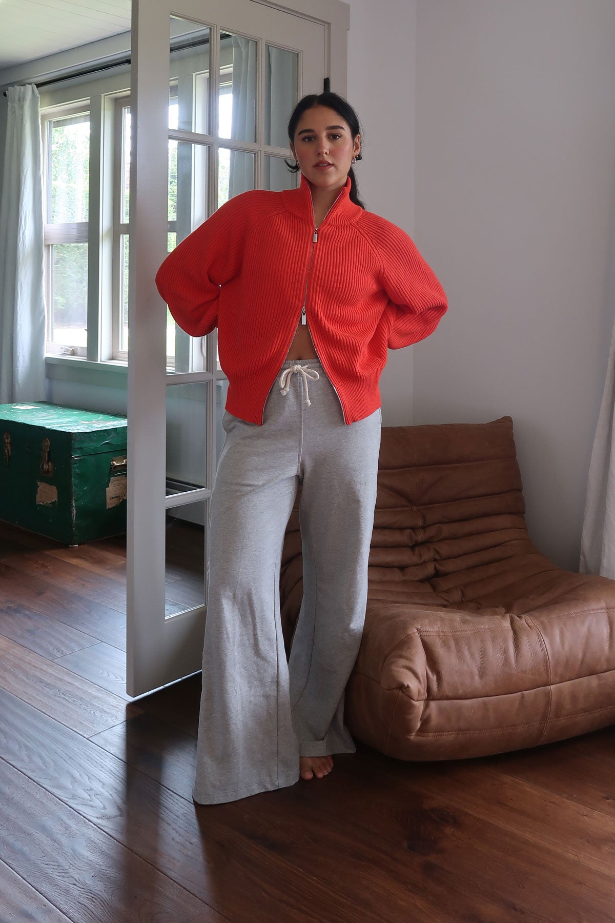 Red jacket grey pants hotsell