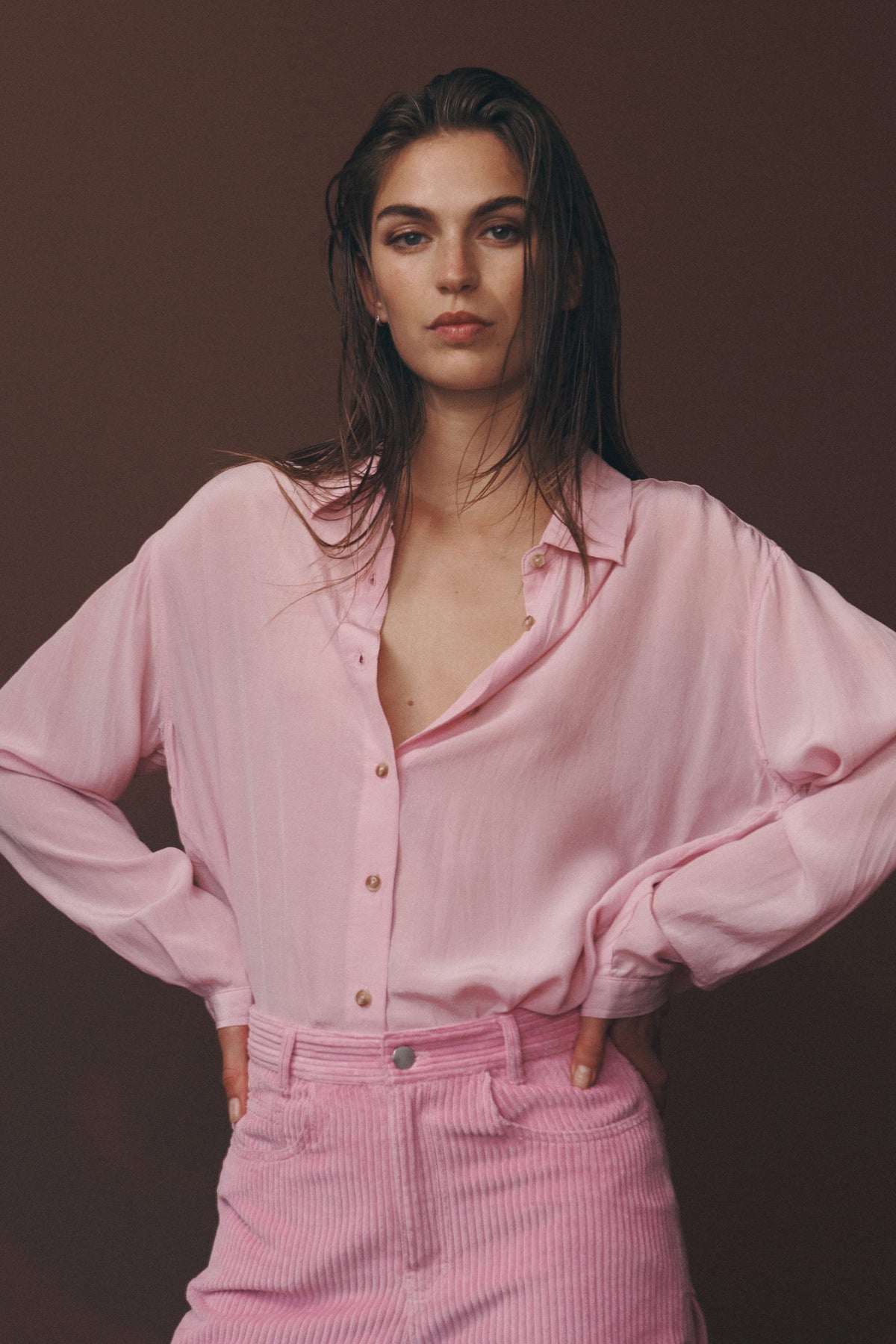 Mason Silk Long Sleeve Shirt Peony Pink