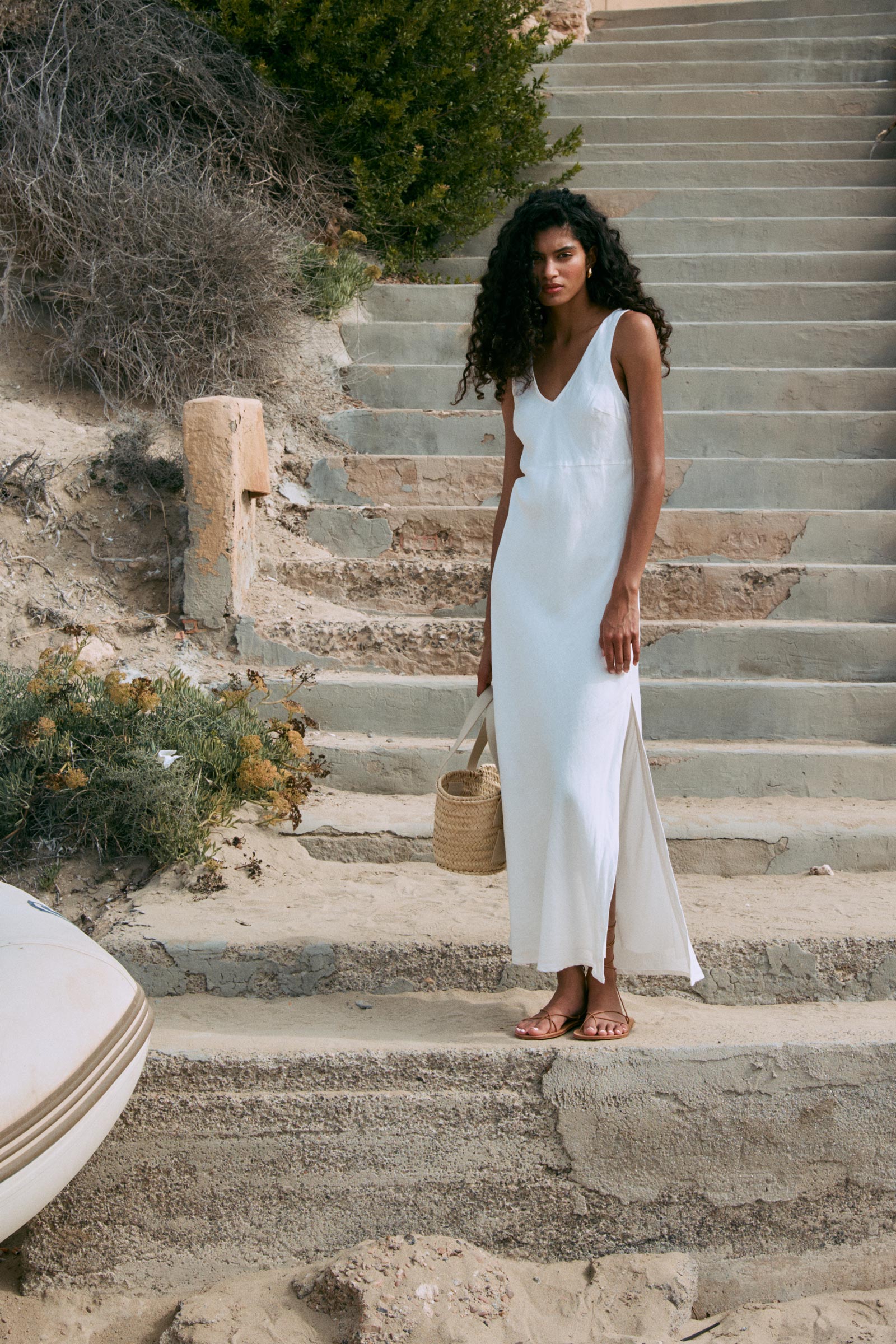 Regina Linen Maxi Dress - Bone L Regina Linen Maxi Dress - Bone L