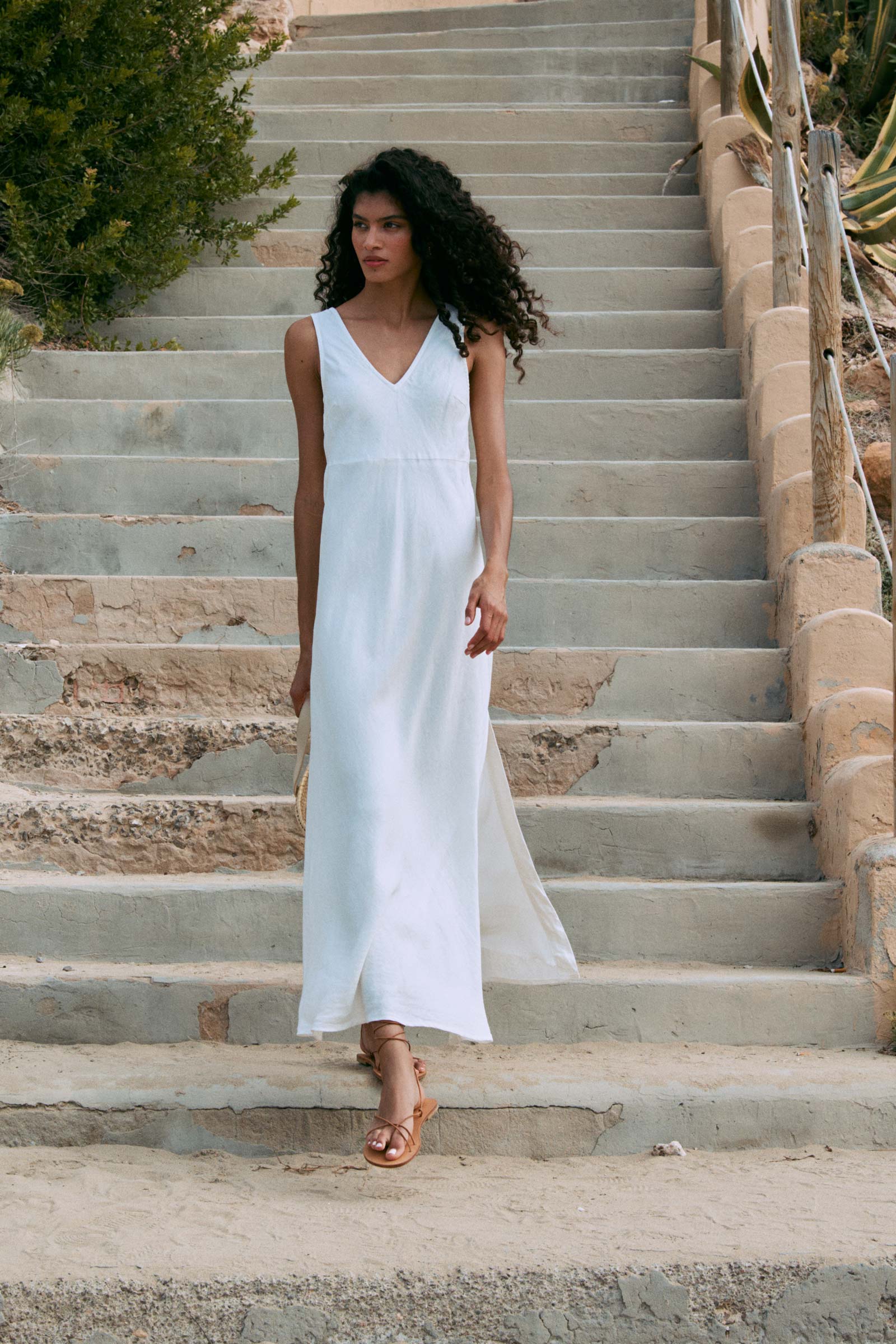 ROWIE The Label Regina Linen Maxi Dress Bone Dresses