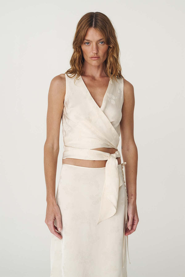 Cloudia Jacquard Wrap Top