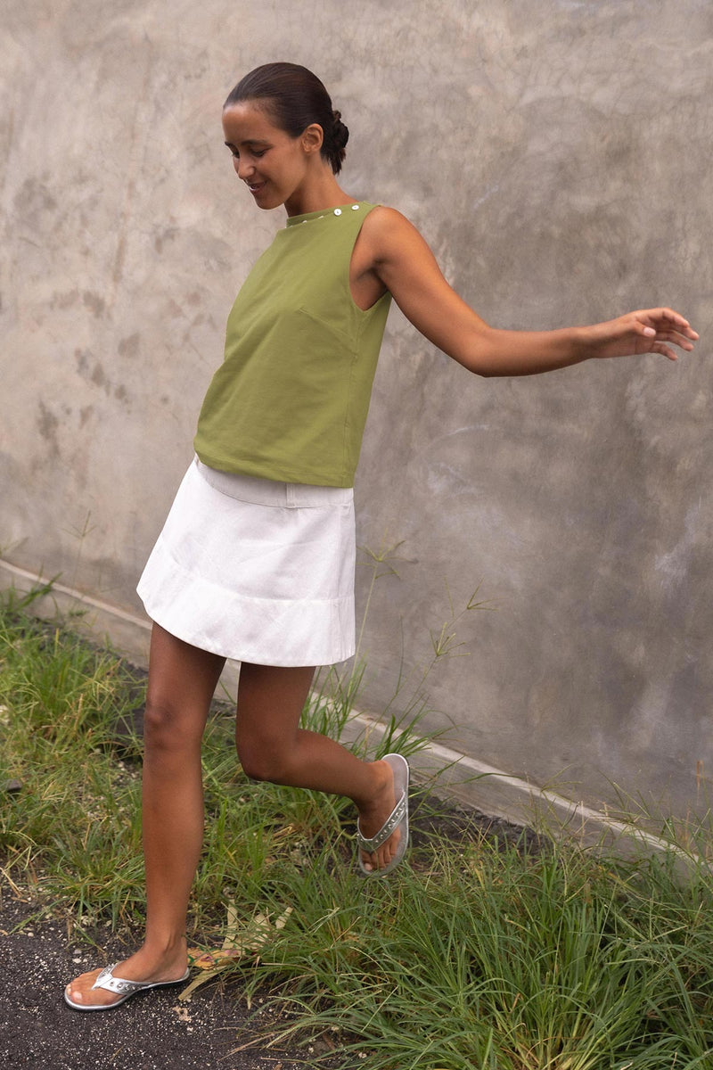 Muriel Button Boatneck Tank