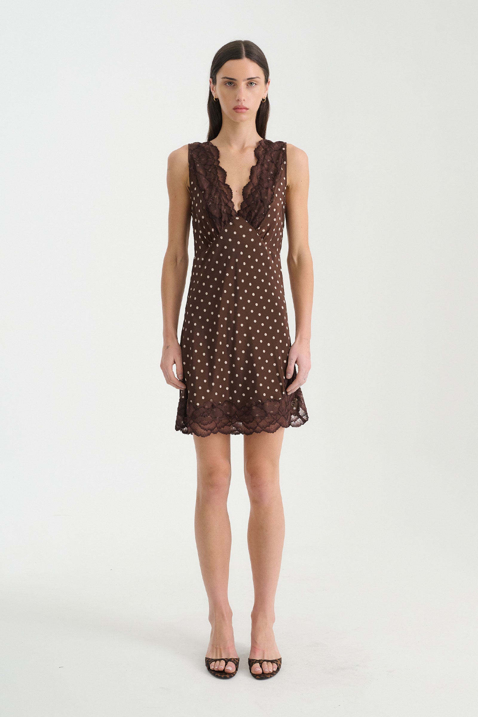 Annie Silk Mini Dress in Cacao Spot