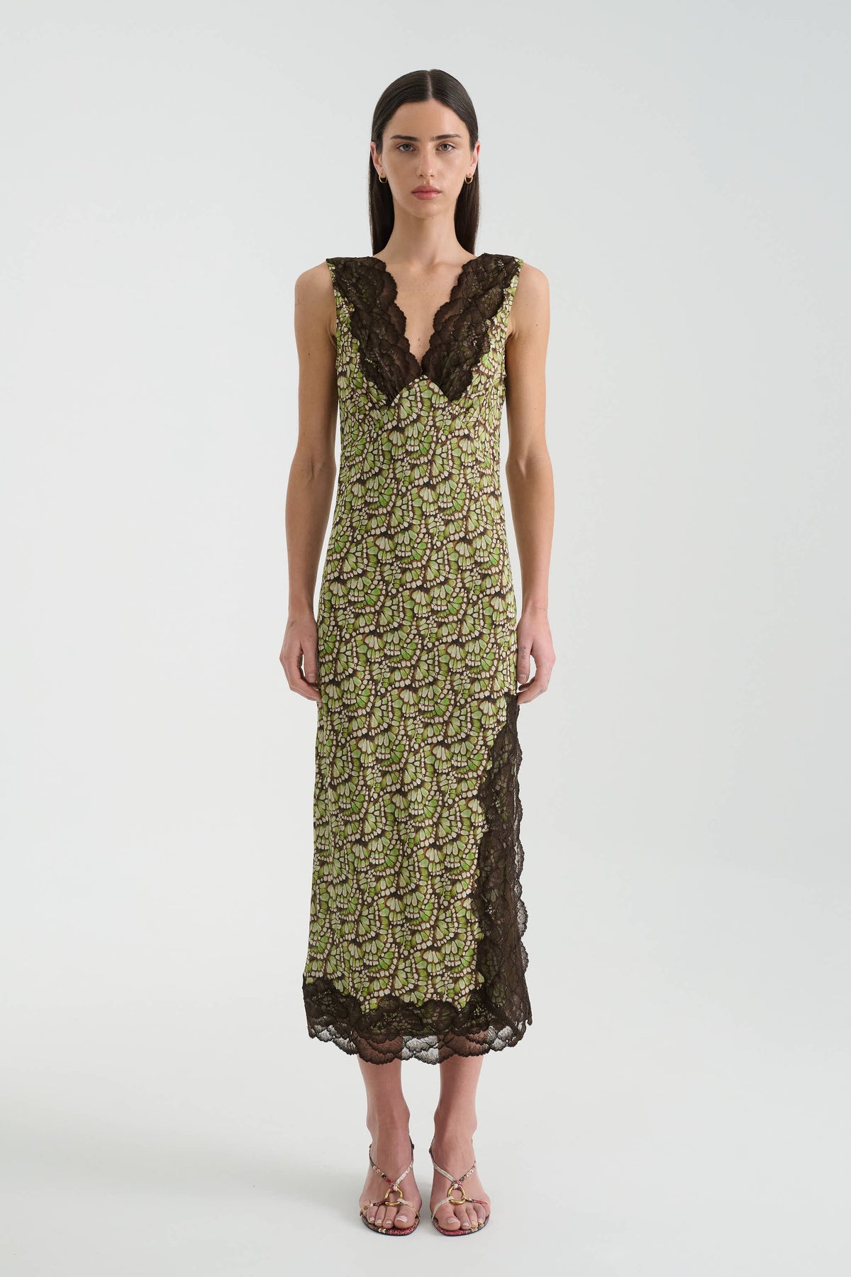 Annie Silk Midi Dress in Papillon print – front view