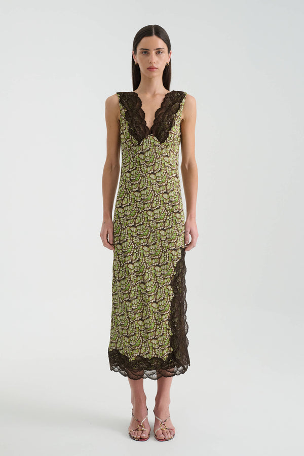 Annie Silk Midi Dress in Papillon print – front view