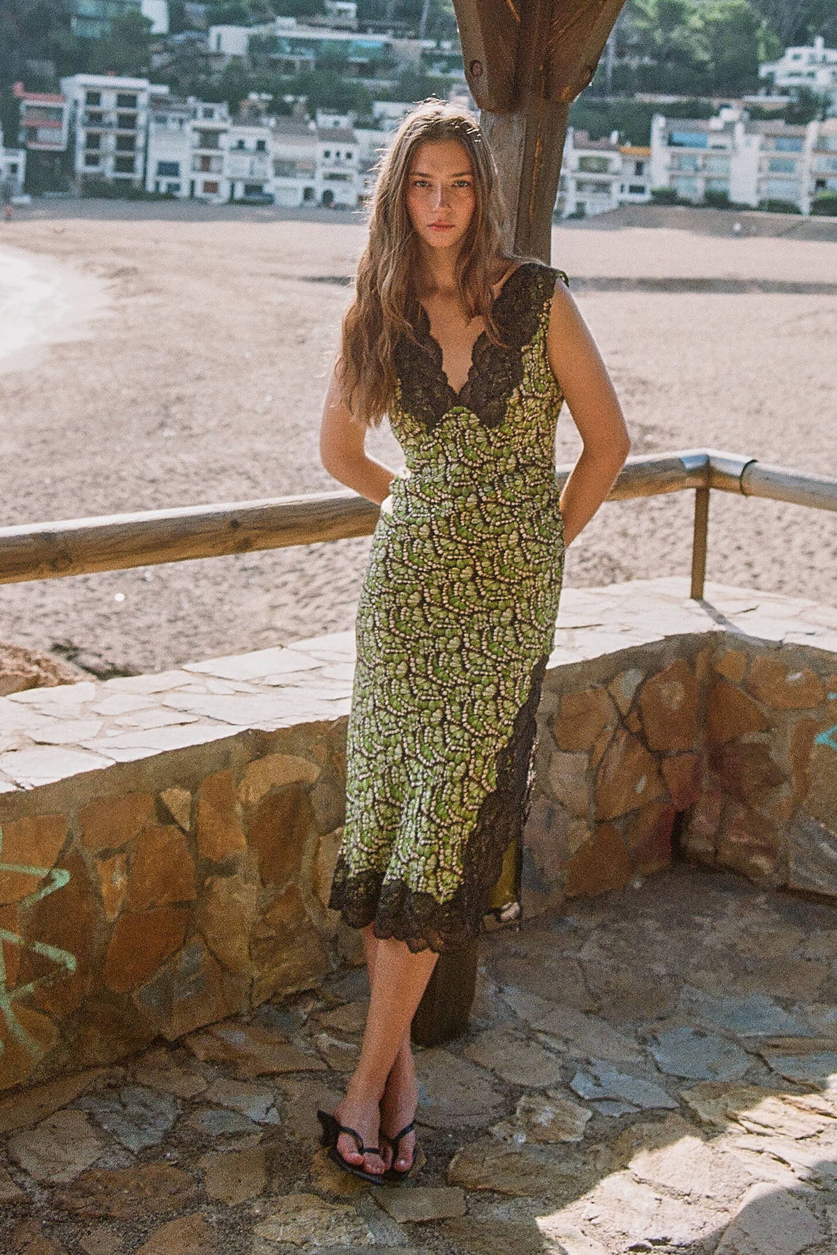 Annie Silk Midi Dress in Papillon print – Papillon campaign, Costa Brava