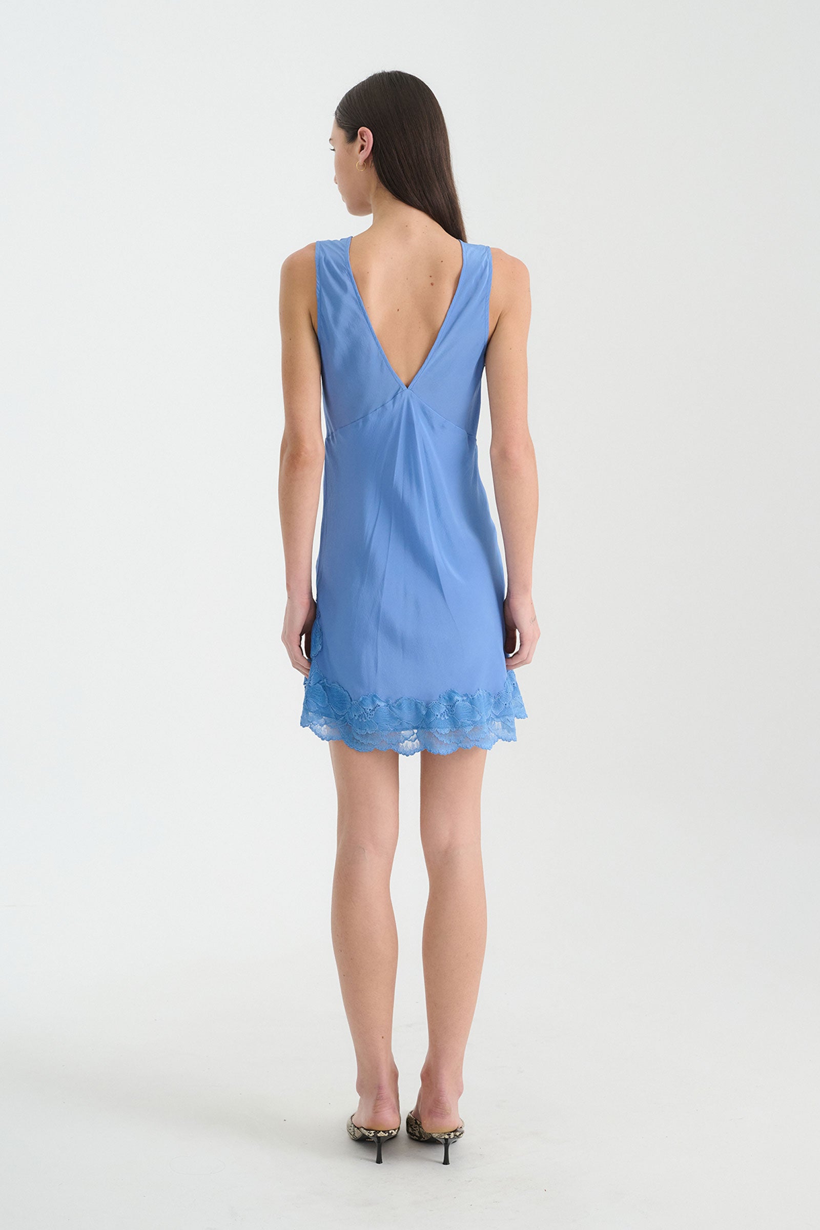 Annie Silk Mini Dress in Cornflower