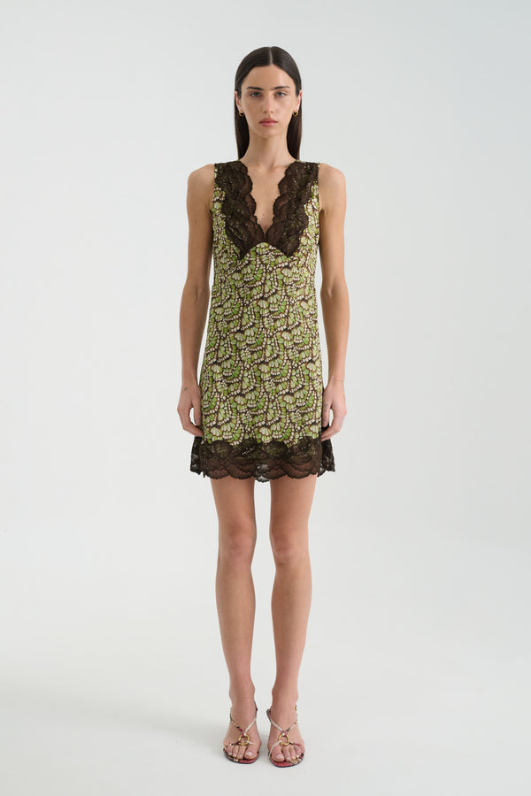 Annie Silk Mini Dress in Papillon print – front view
