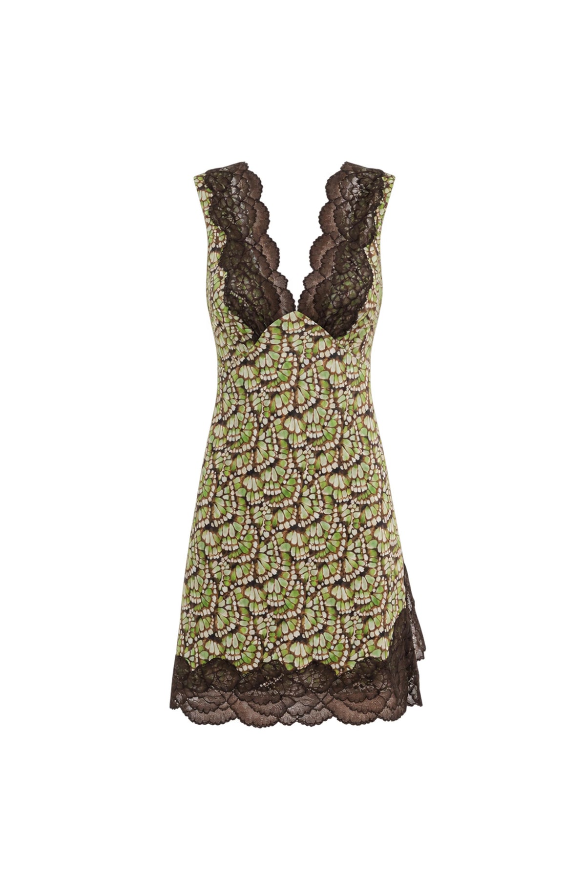 Annie Silk Mini Dress in Papillon print – flat lay