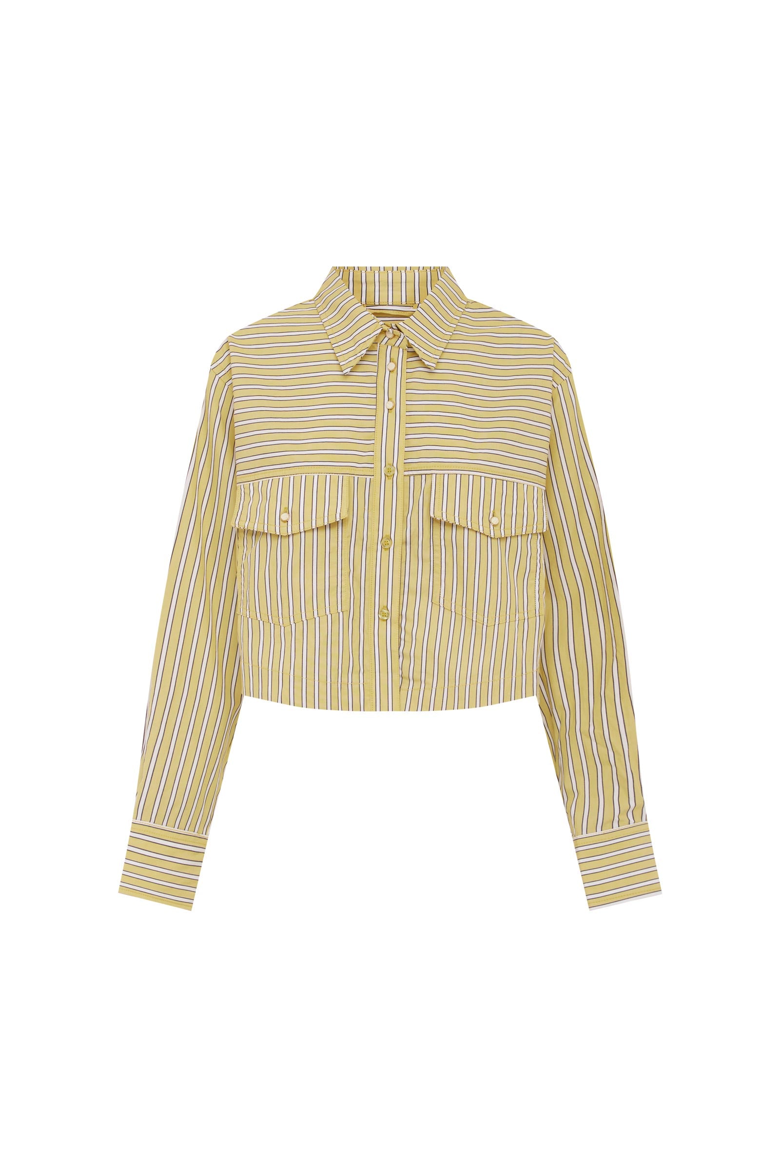 Cole Stripe Crop Shirt with cropped, boxy cut and sunflower stripes